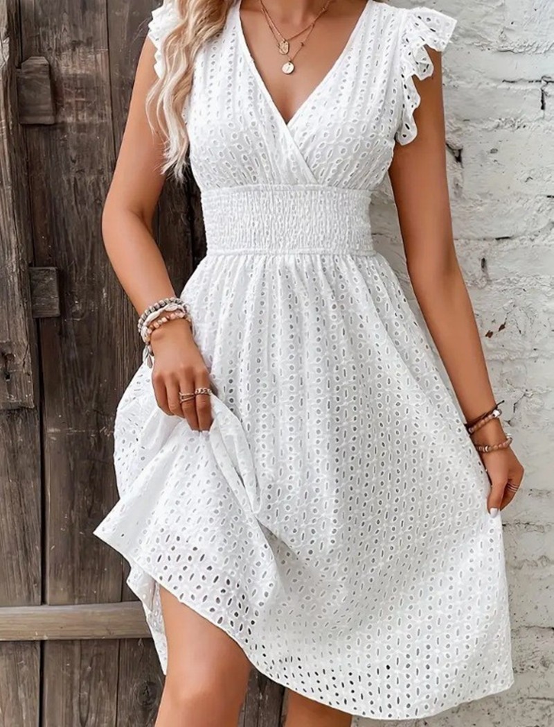 Ladies V Neck Long Dresses Women Summer Holiday Hawaiian Flutter Sleeve Sundress