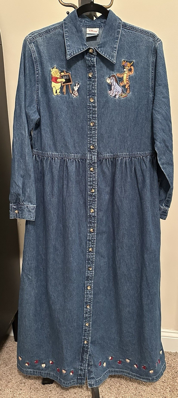 Vintage Disney Embroidered Winnie the Pooh & Friends Denim Dress Size M