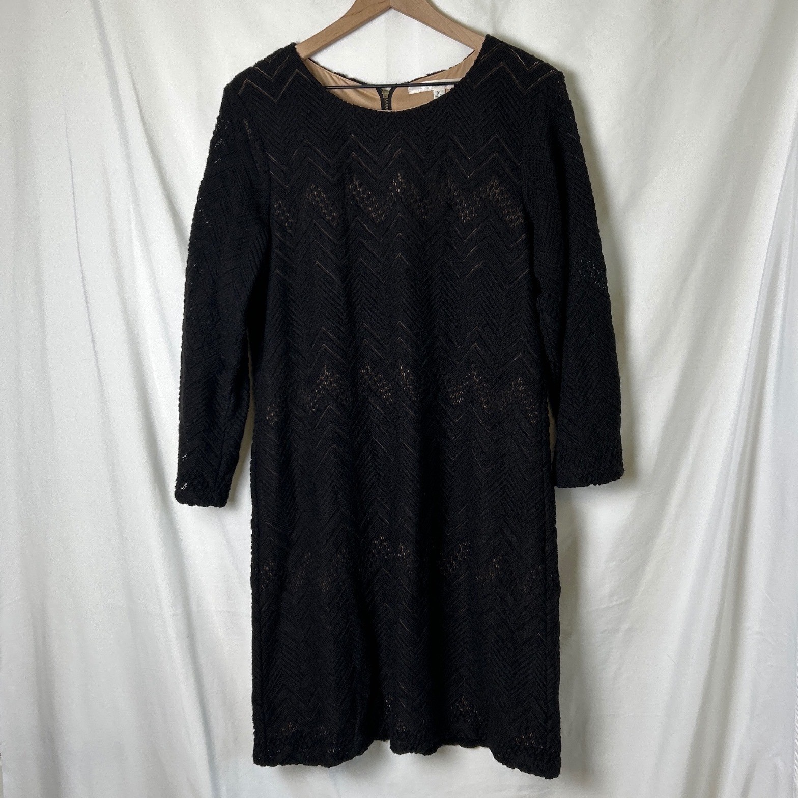 STUDIO M Womans Wool Blend Chevron Lace Midi Dress Size XL Cocktail Career