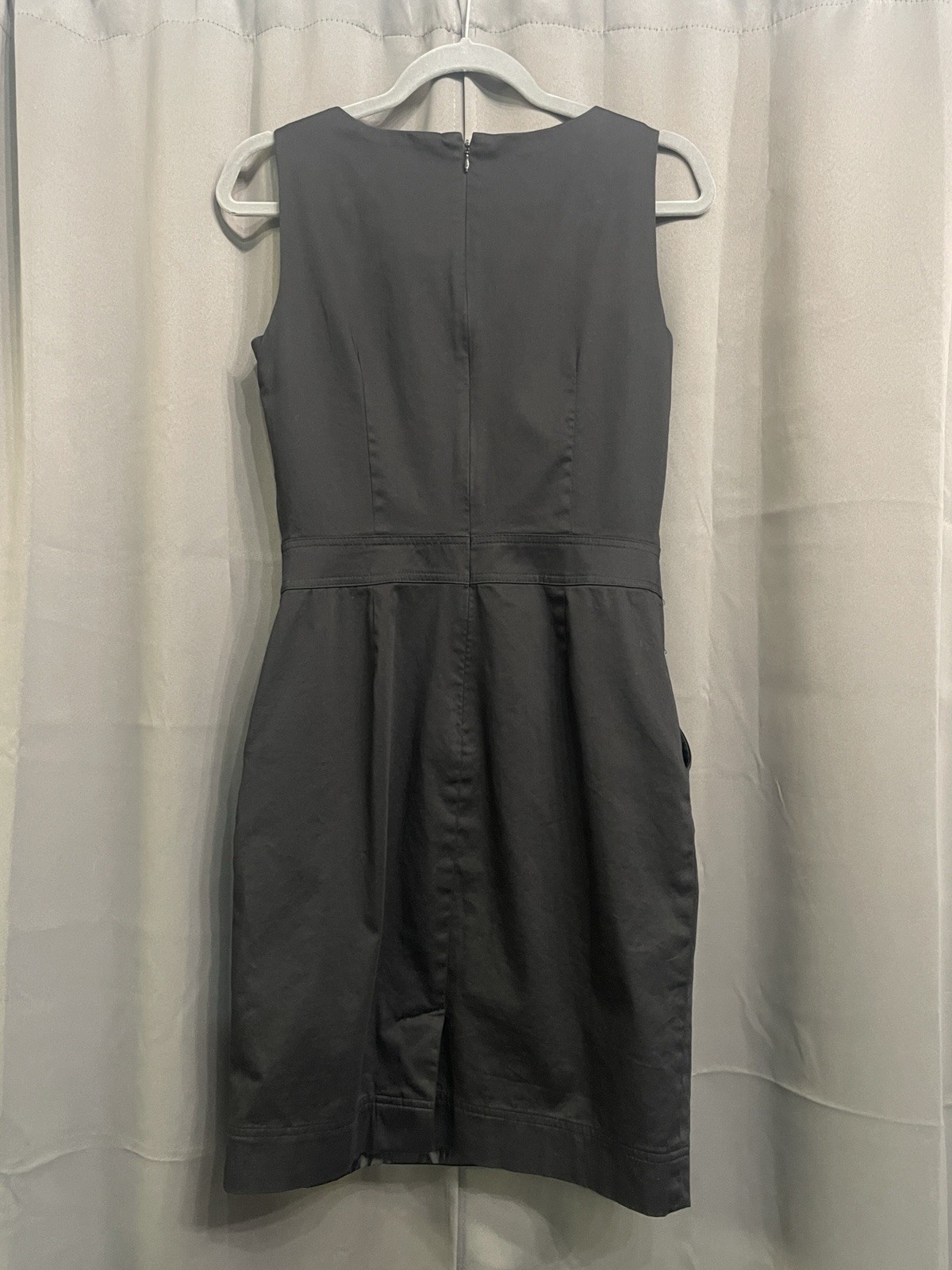 Calvin Klein Black Sheath Dress Sleeveless Square Neck Zip Pockets no size tag S