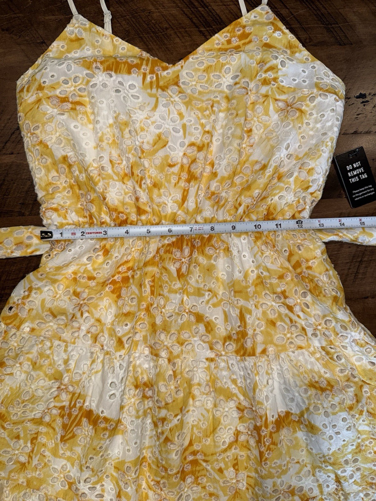 Express Eyelet Mini Dress Small NWT Yellow White Floral Tie Waist Sundress