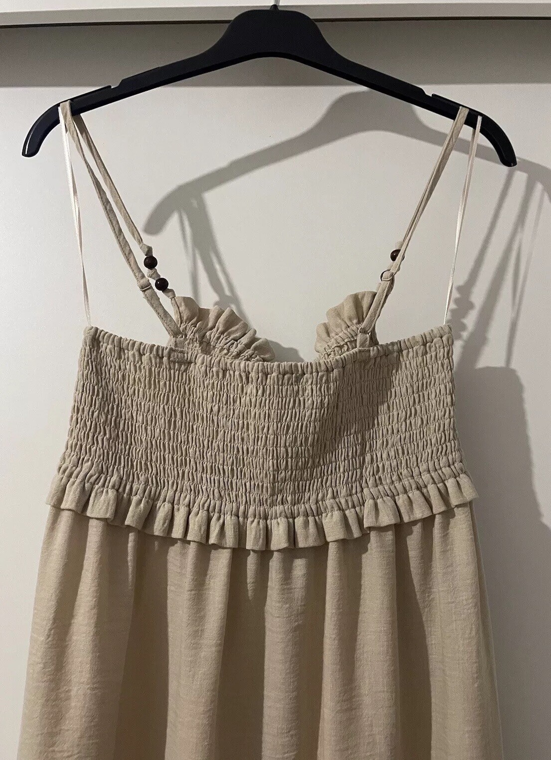 ZARA LIGHT CAMEL SMOCKED TOP THIN STRAPS MIDI DRESS SIZE M BNWT