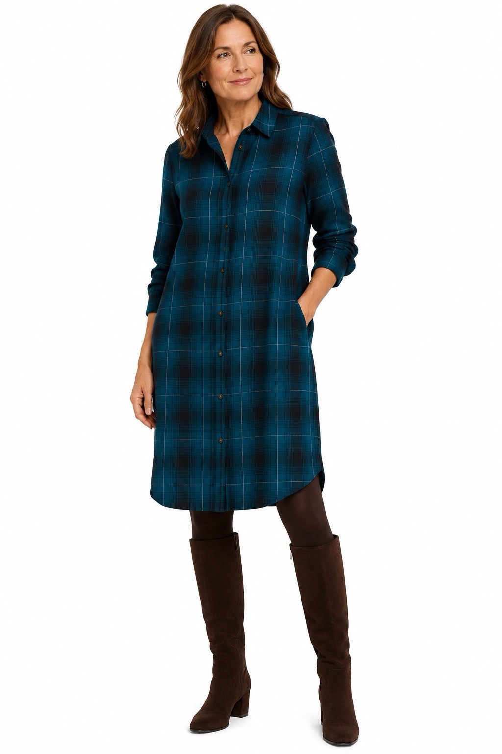 J JILL shirt dress plaid XLP petite casual pockets lightweight effortless