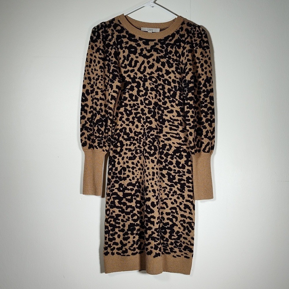 NWT LOFT Animal Cheetah Print Wool Blend Sweater Dress XS