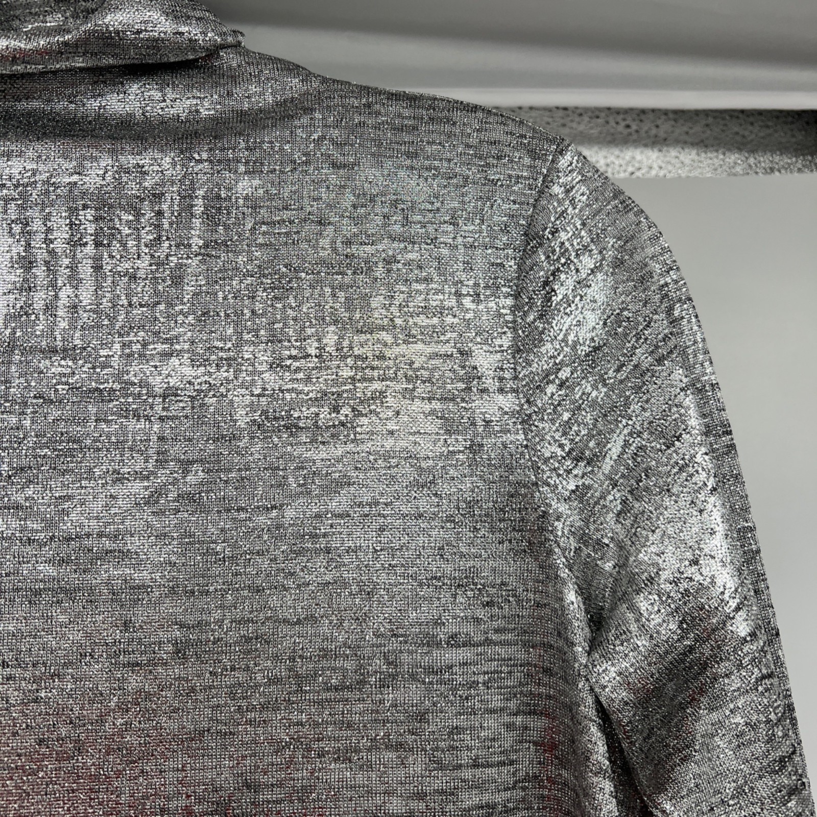 Fever Womens Silver Metallic Sheer Shift Dress Turtleneck Long Sleeve Small New