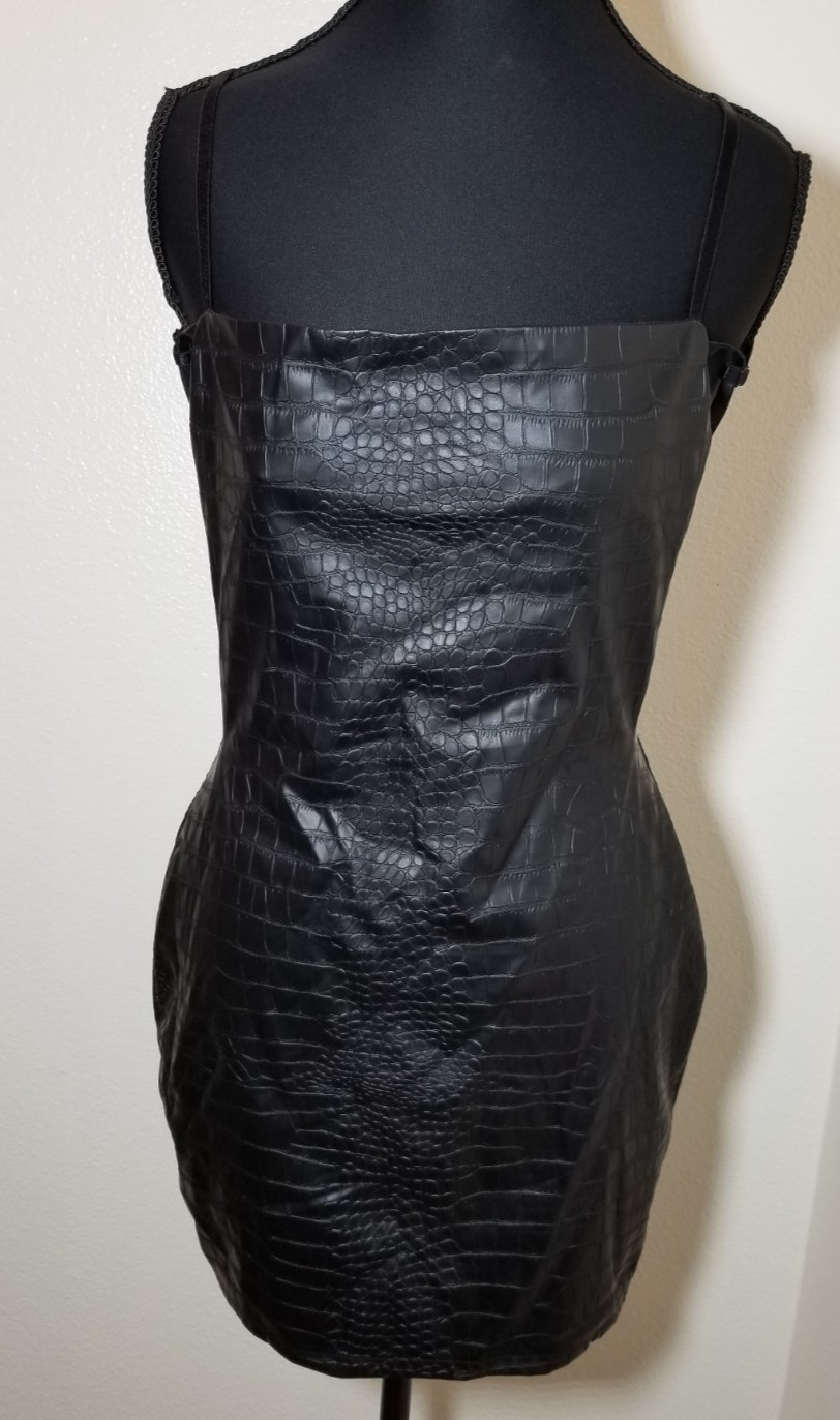 Fashion Nova Black Faux Leather Mini Backless Dress Womens Small Club Sexy City