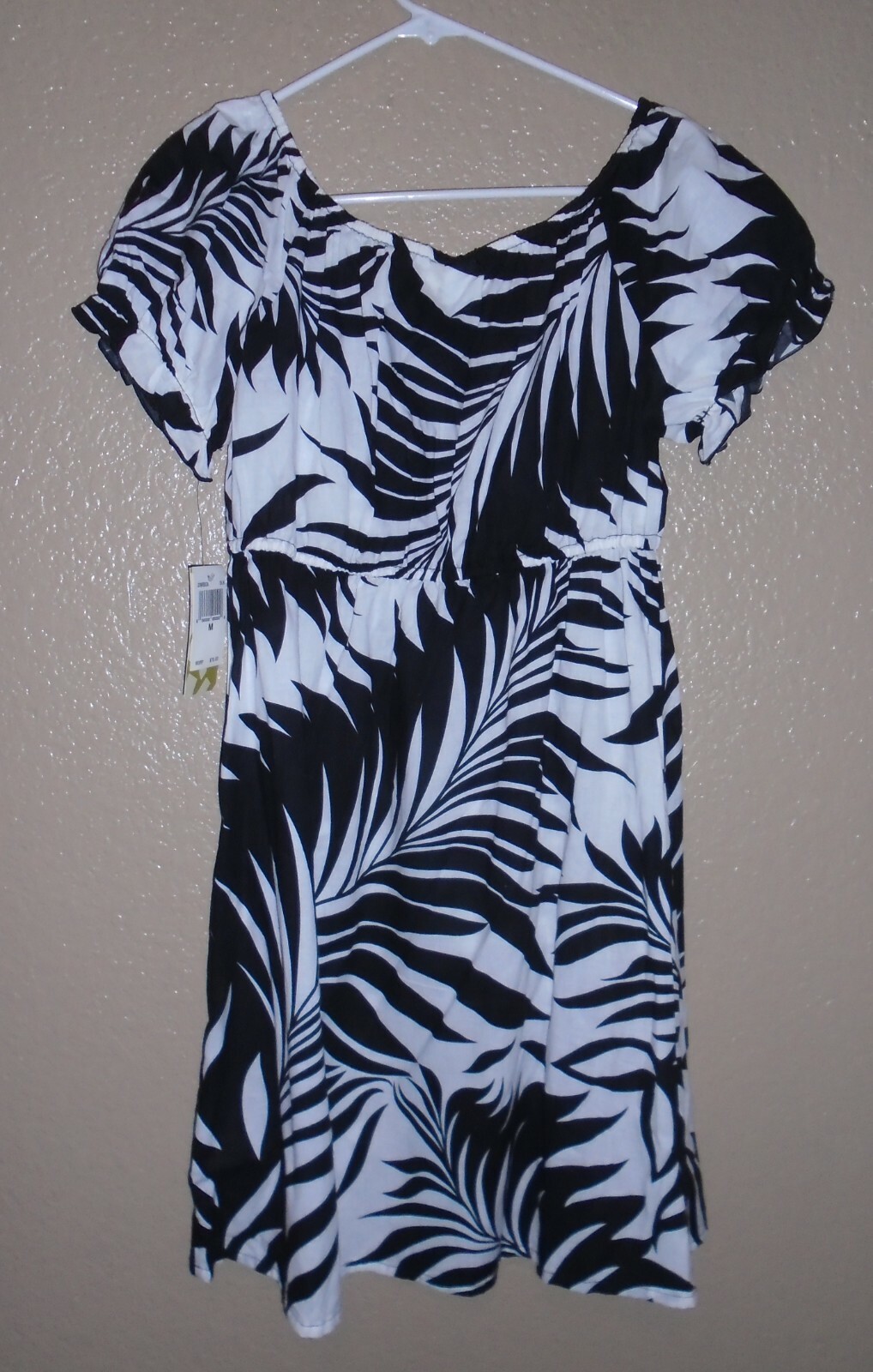 2Bamboo Black & White Print 100% Cotton Empire Waist Beach Dress Medium $79 NWT