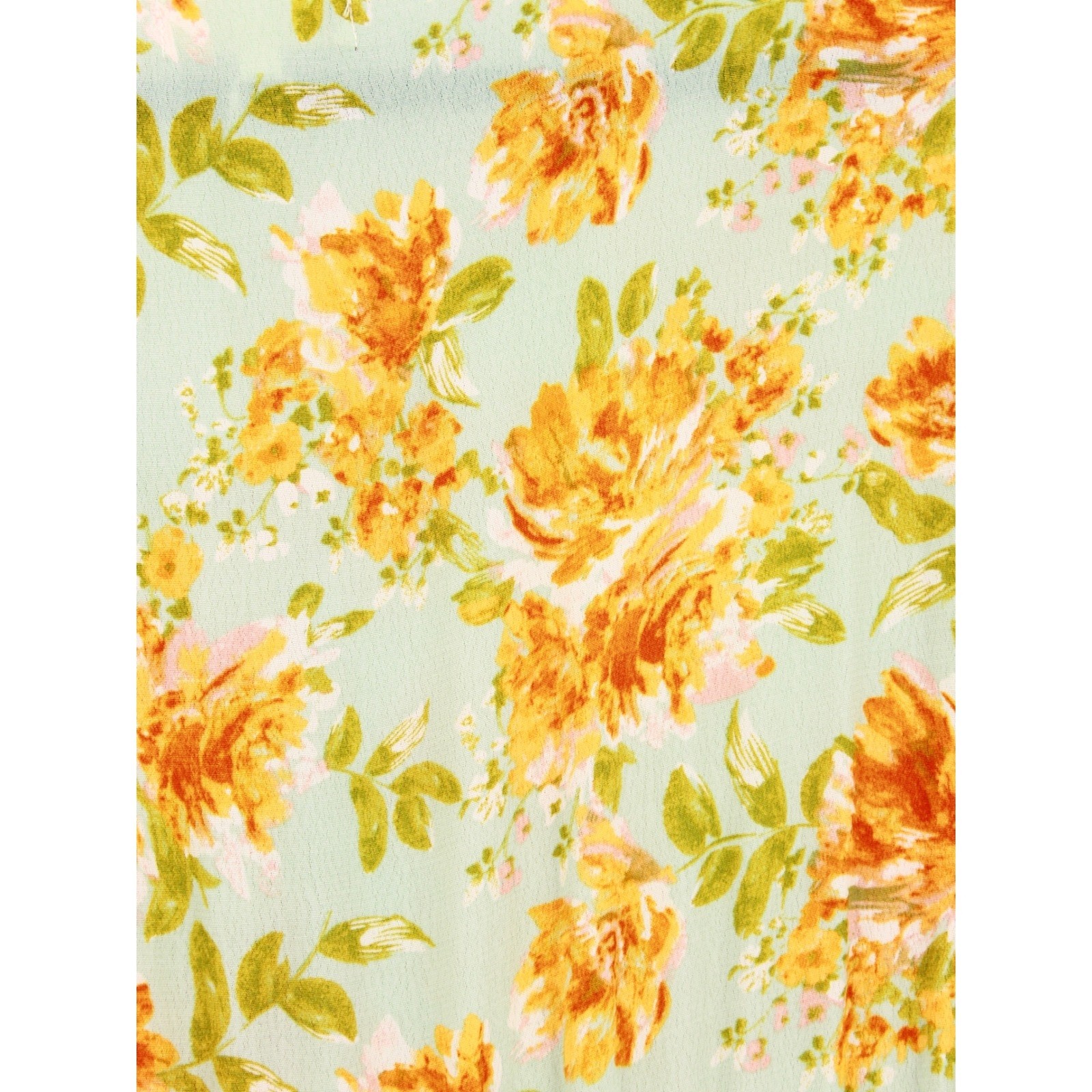 Roolee Floral Tiered Maxi Dress Large Green Orange Long Sleeve smocked cuffs