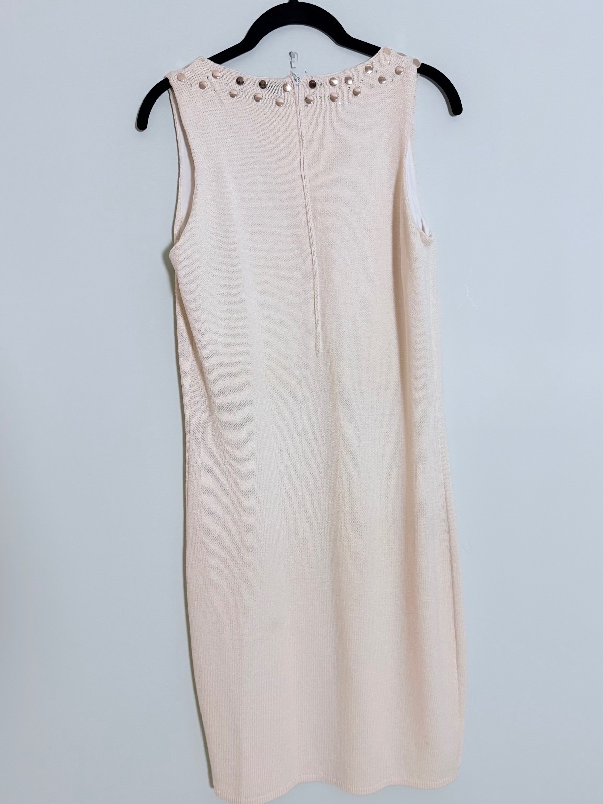 St. John Santana Knit Ivory Sleeveless Studded Rhinestone Dress Size 8 U