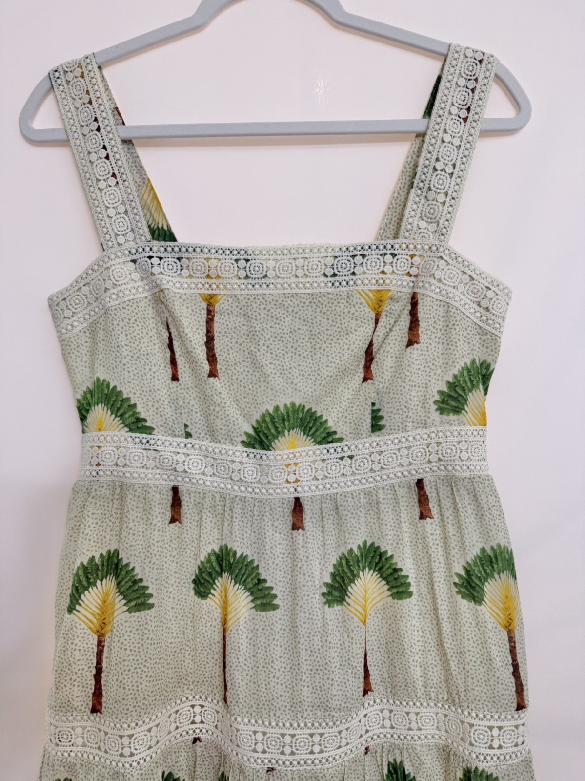 Calypso St Barth Summer Maxi Dress with Crocheted Tiered Smock Ruffle Tropical