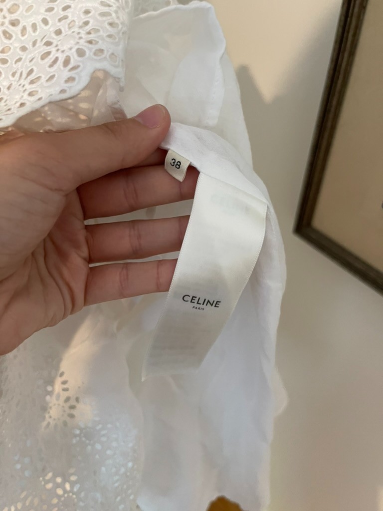 Celine Dress Hedi Slimane White Cotton Lace Small Eyelit Sz 38 Womens