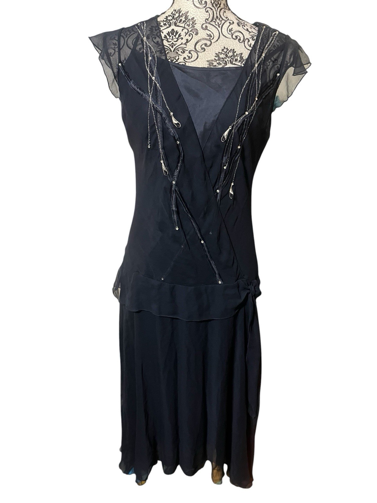 Jonathan Martin Studio Vintage Y2K Silk Navy Asymmetrical Hem Dress Size 12 New
