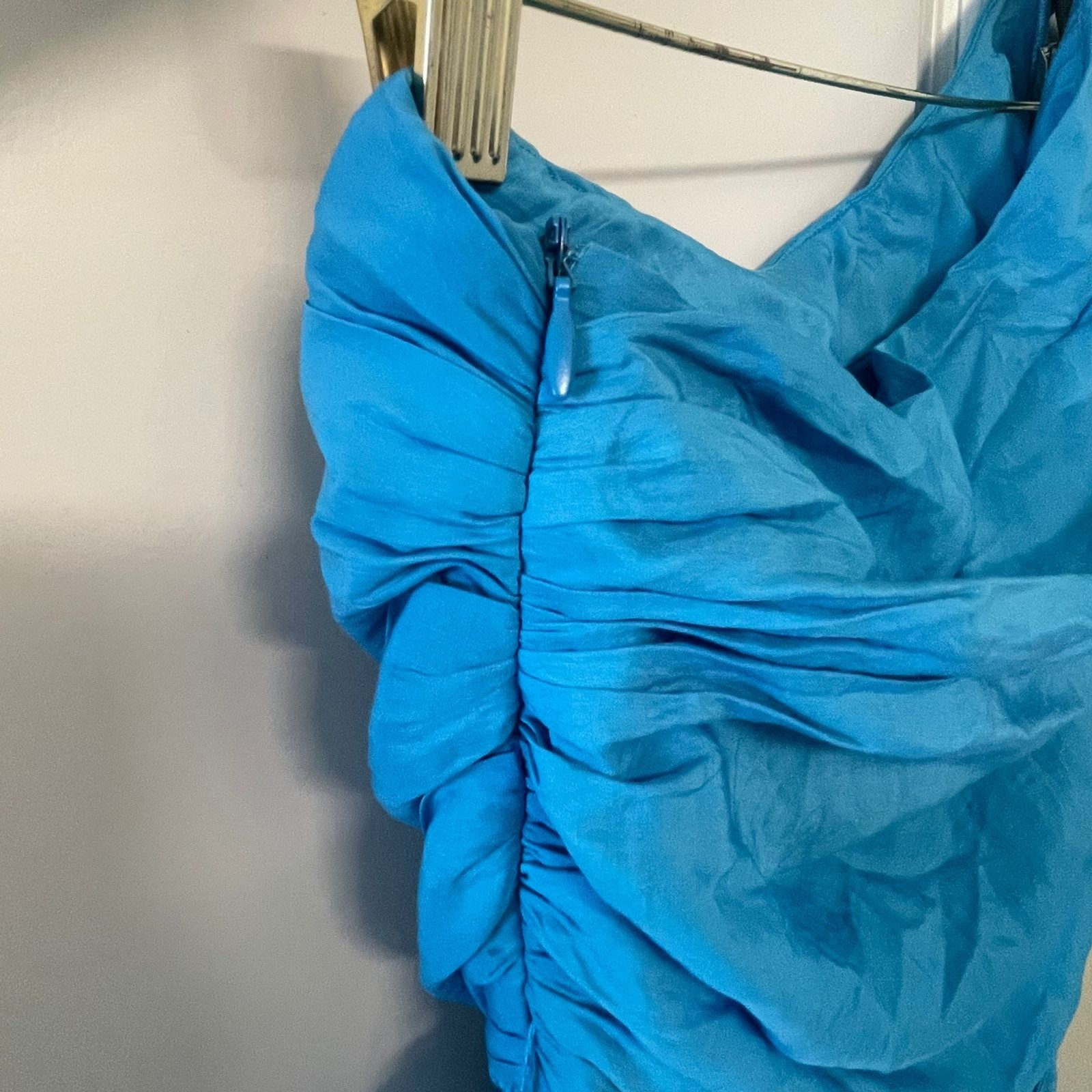 DO+BE Turquoise One Shoulder Mini Dress Size S Cocktail Party Draped Ruched Blue
