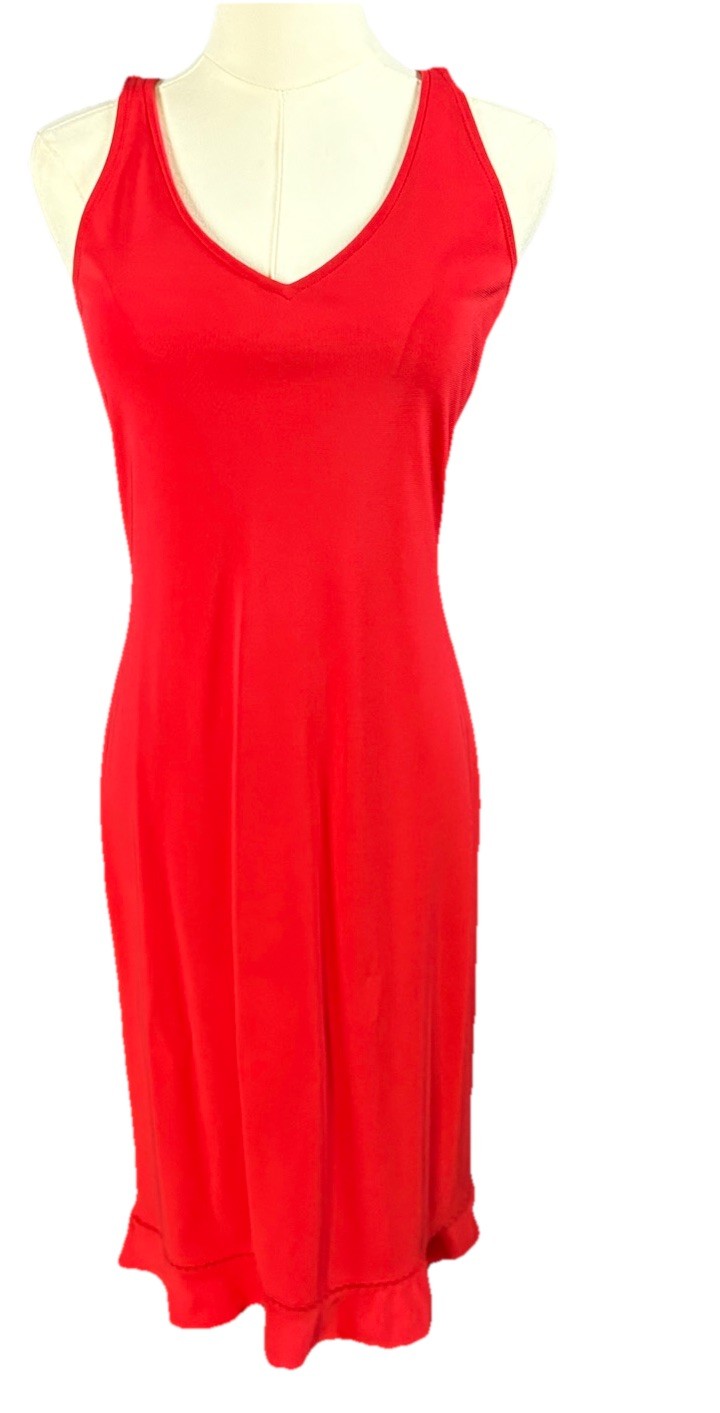 LOFT Slip Dress Red Midi V-Neck Sleeveless A-line Ruffle Hem Sexy Women’s Small