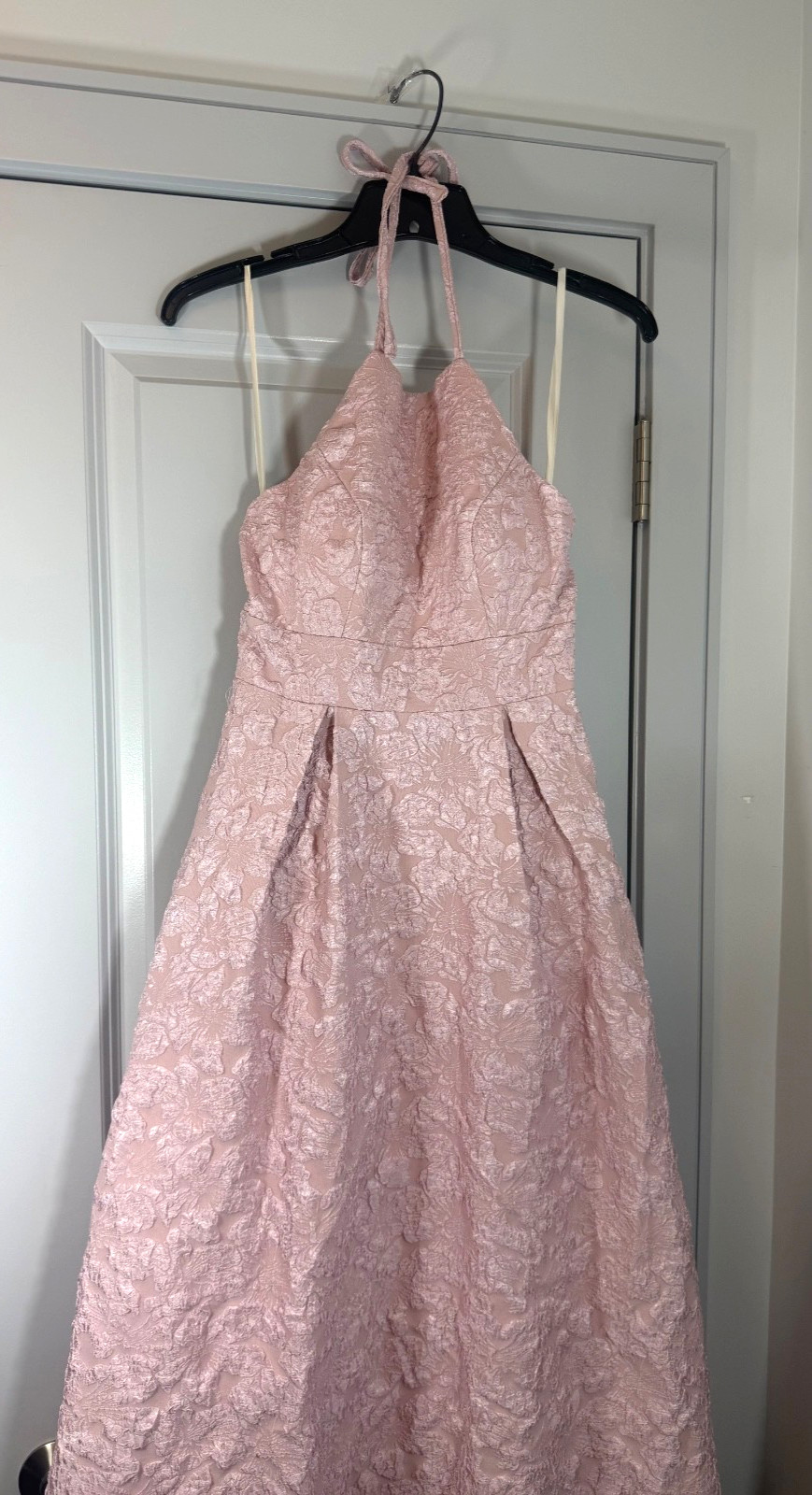 Unithorse Pink Jacquard Halter Formal Dress Women’s Size S US 4 Lace-Up Back Gow