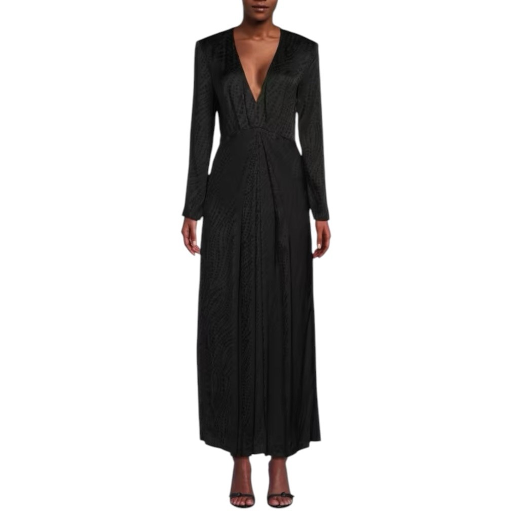 THE KOOPLES Dot Jacquard Empire Waist Maxi Dress Black – Size Small