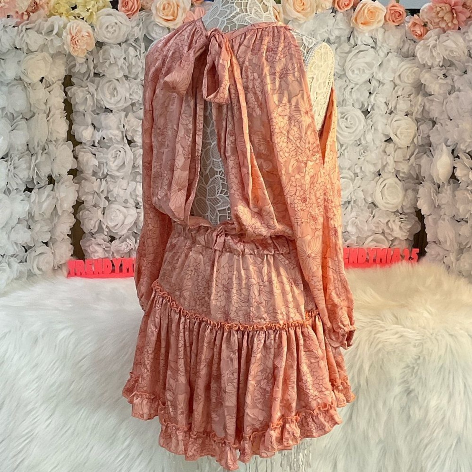 Cochela Elegant Peach Floral Dress