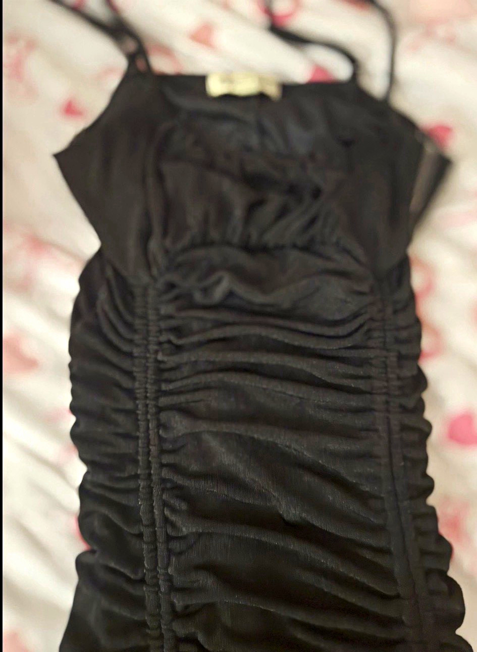 Inspired Hearts Black Ruched Strappy Bodycon Mini Dress M Sleeveless Solid