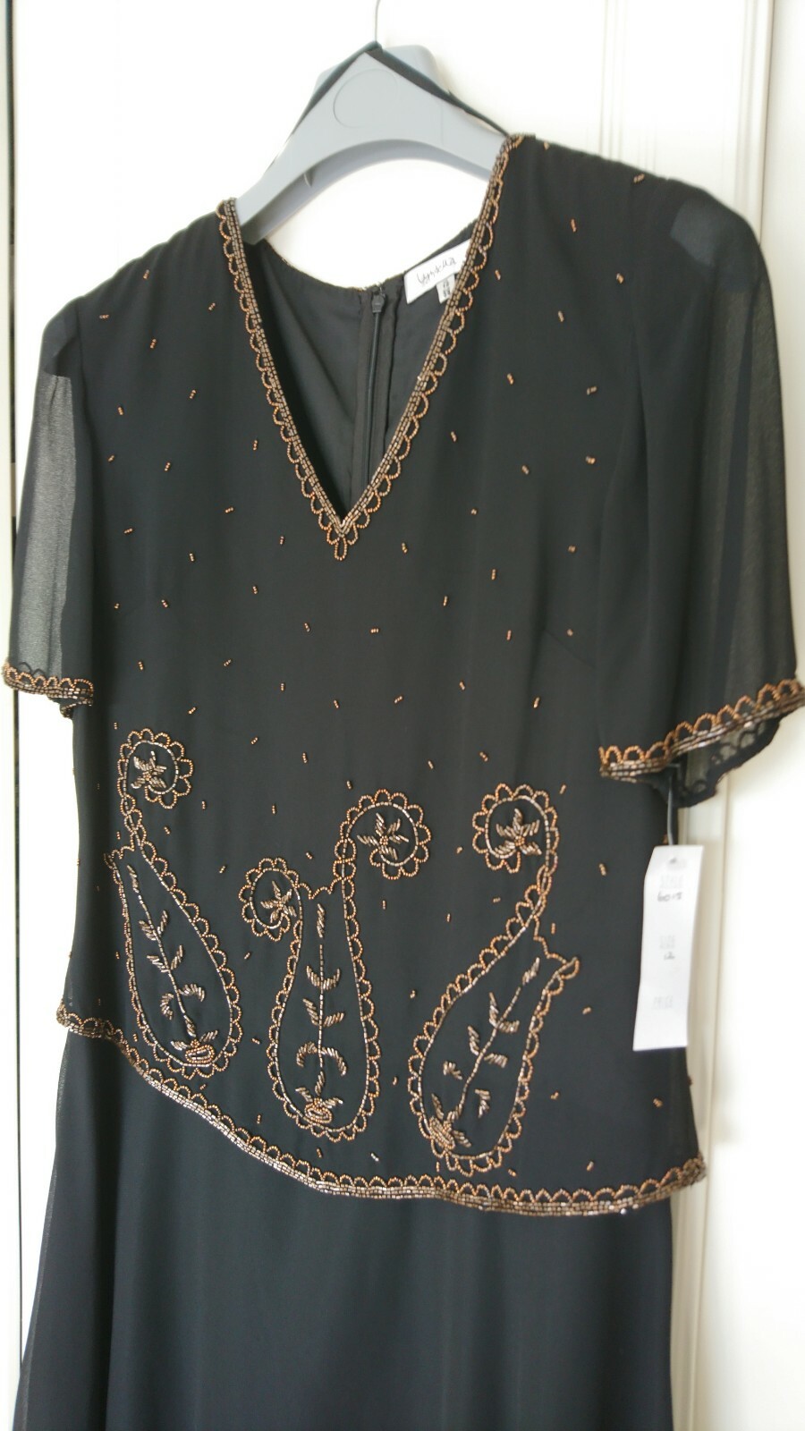BNWT-LYNDELLA SPL OCCASION LONG DRESS-FLOATING BEADED BODICE-BLACK & COPPER-12.