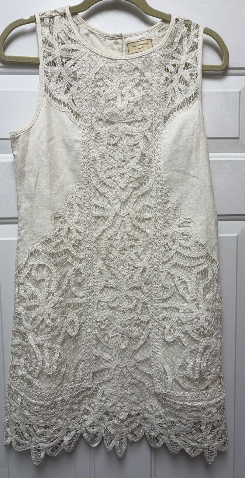 ANTHROPOLOGIE MOULINETTE SOEURS Perla Shift Dress Size 4 Lace Ivory Linen Blend