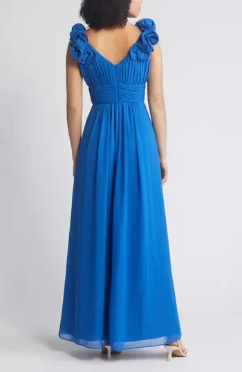 Eliza J Navy Cobalt Blue Pleat Ruffle Sleeveless Gown Size 14 $288