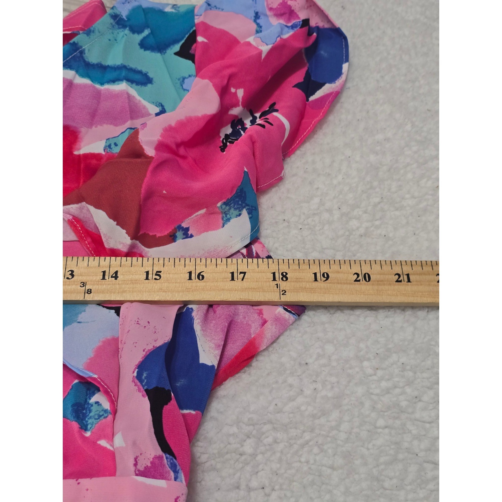 Rose Mix Floral Flutter Sleeve Midi Dress Pink Blue Abstract Print Belted A-Line