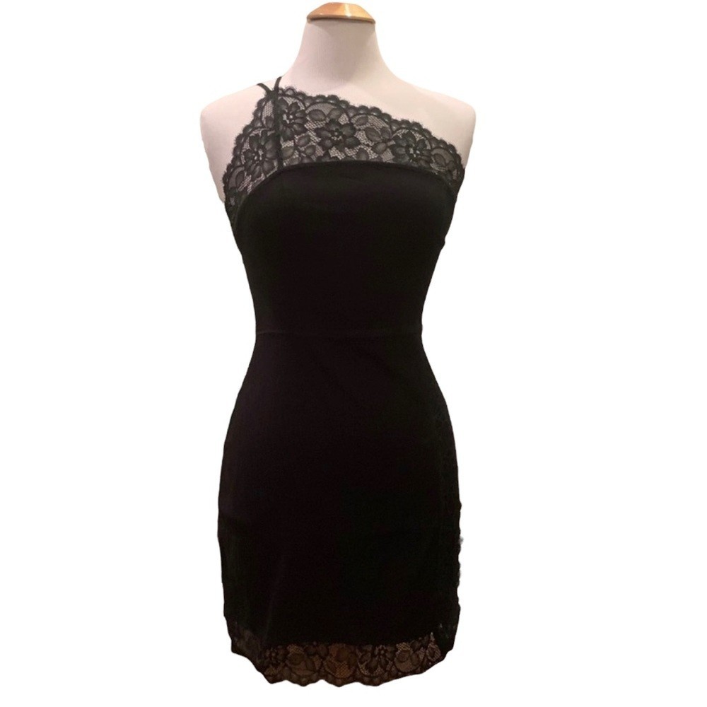 NWT Free People Premonitions Bodycon Dress Small Black LBD Mini Fitted Lace