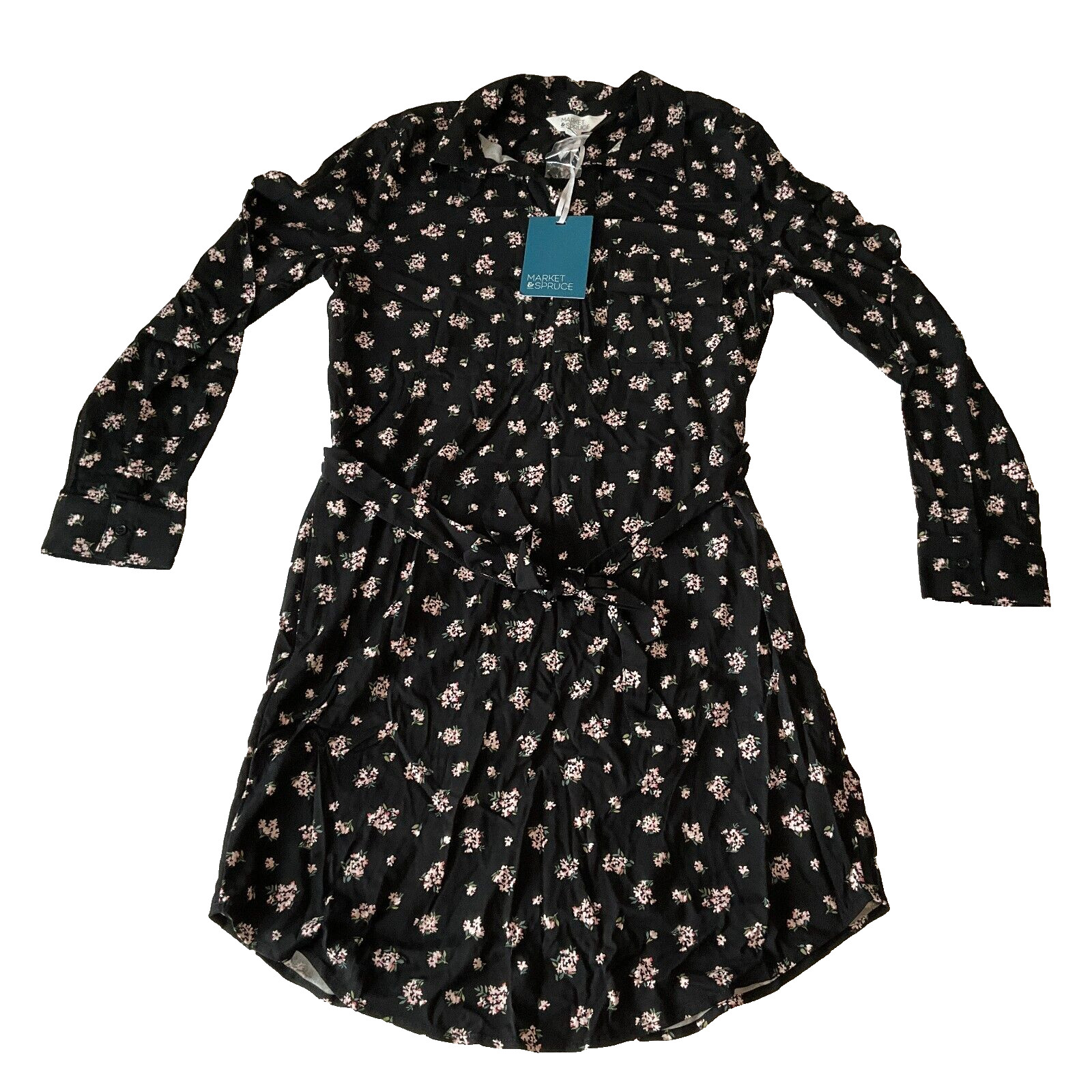 Market And Spruce Dress Women Size M Black Multicolor Floral Long Sleeve Stretch
