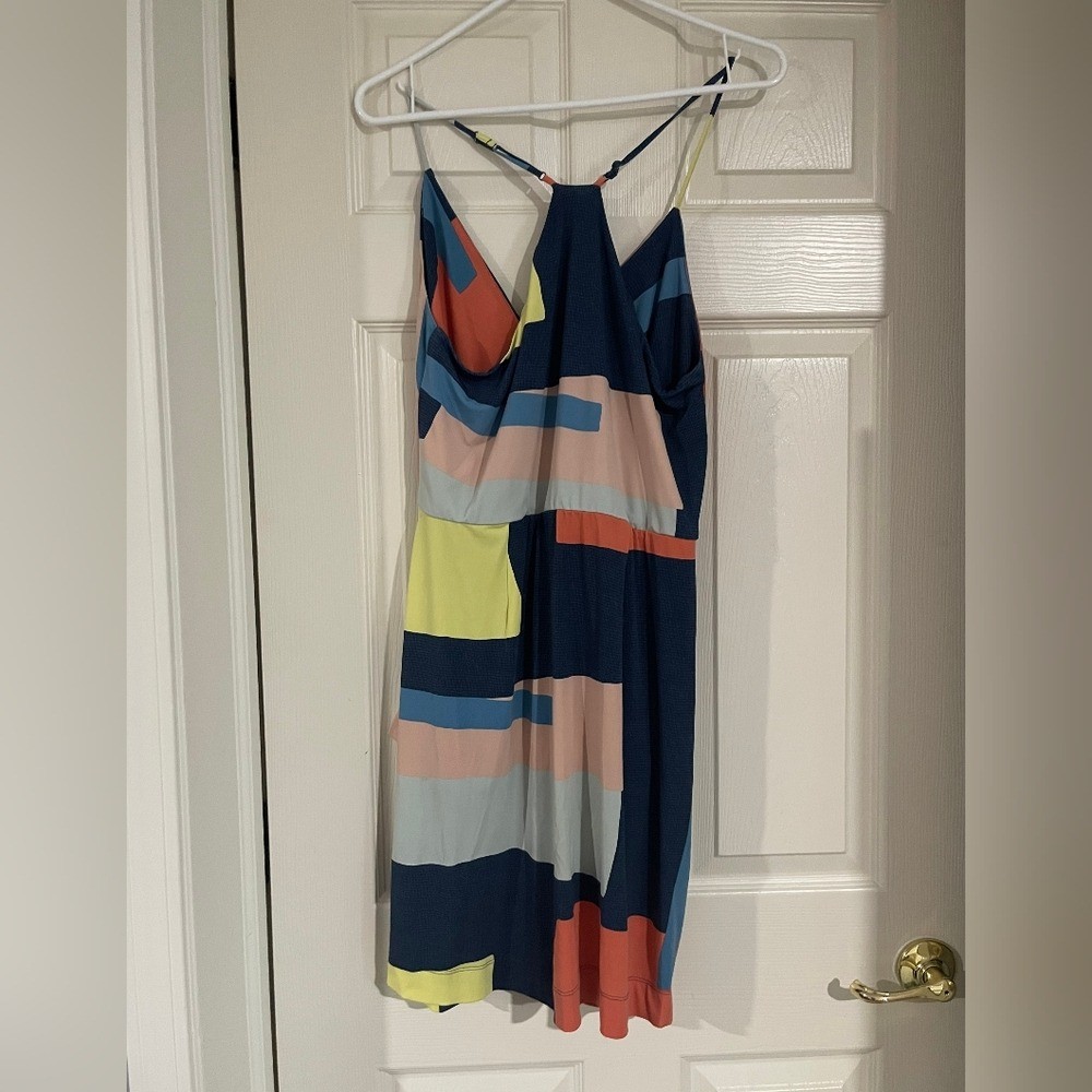 Bcbgeneration Womens Multi Color Block V Neck Slip Dress With Pockets Size Large
