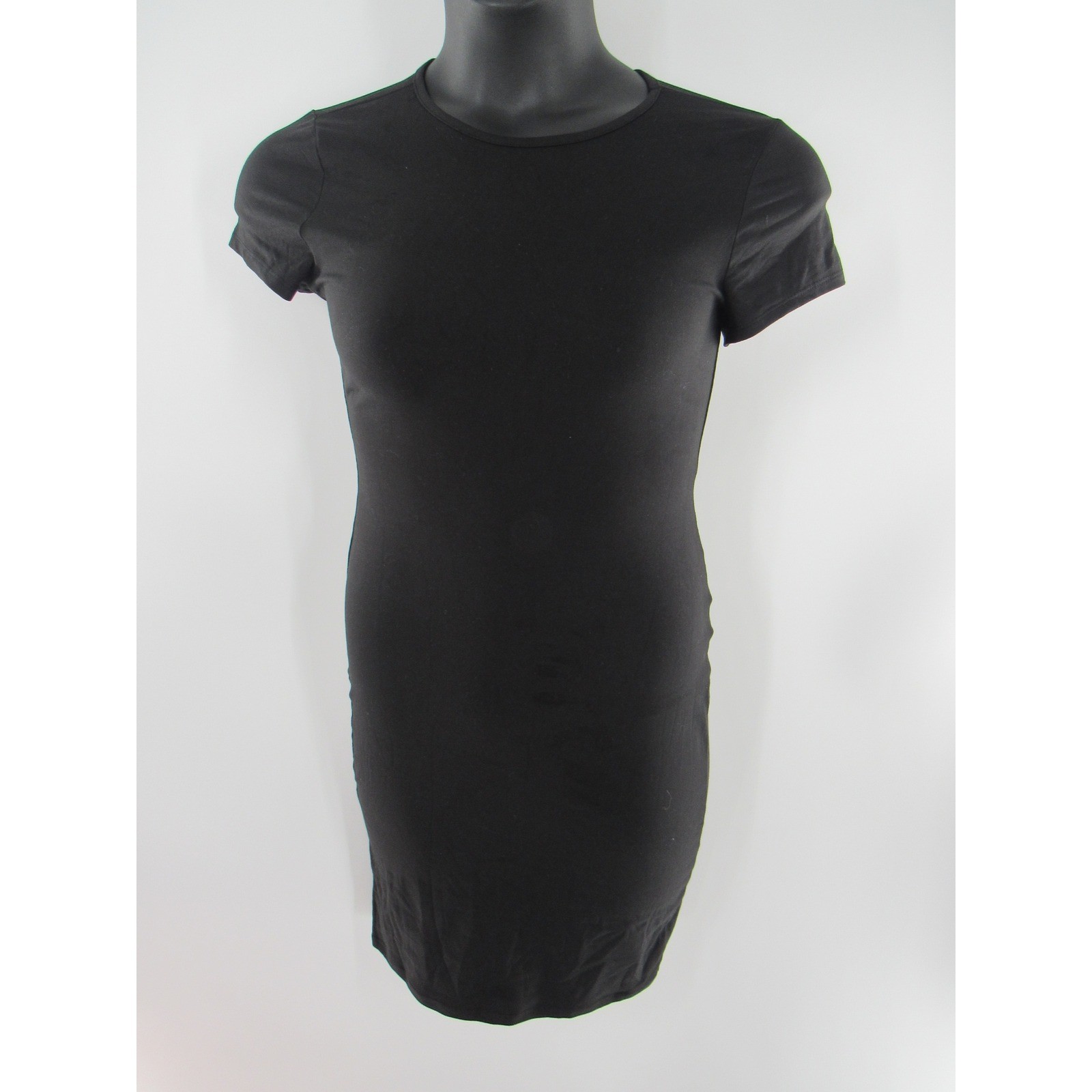 Women’s Black Short Sleeve Crew Neck Bodycon T Shirt Dress Size Small: Brand New