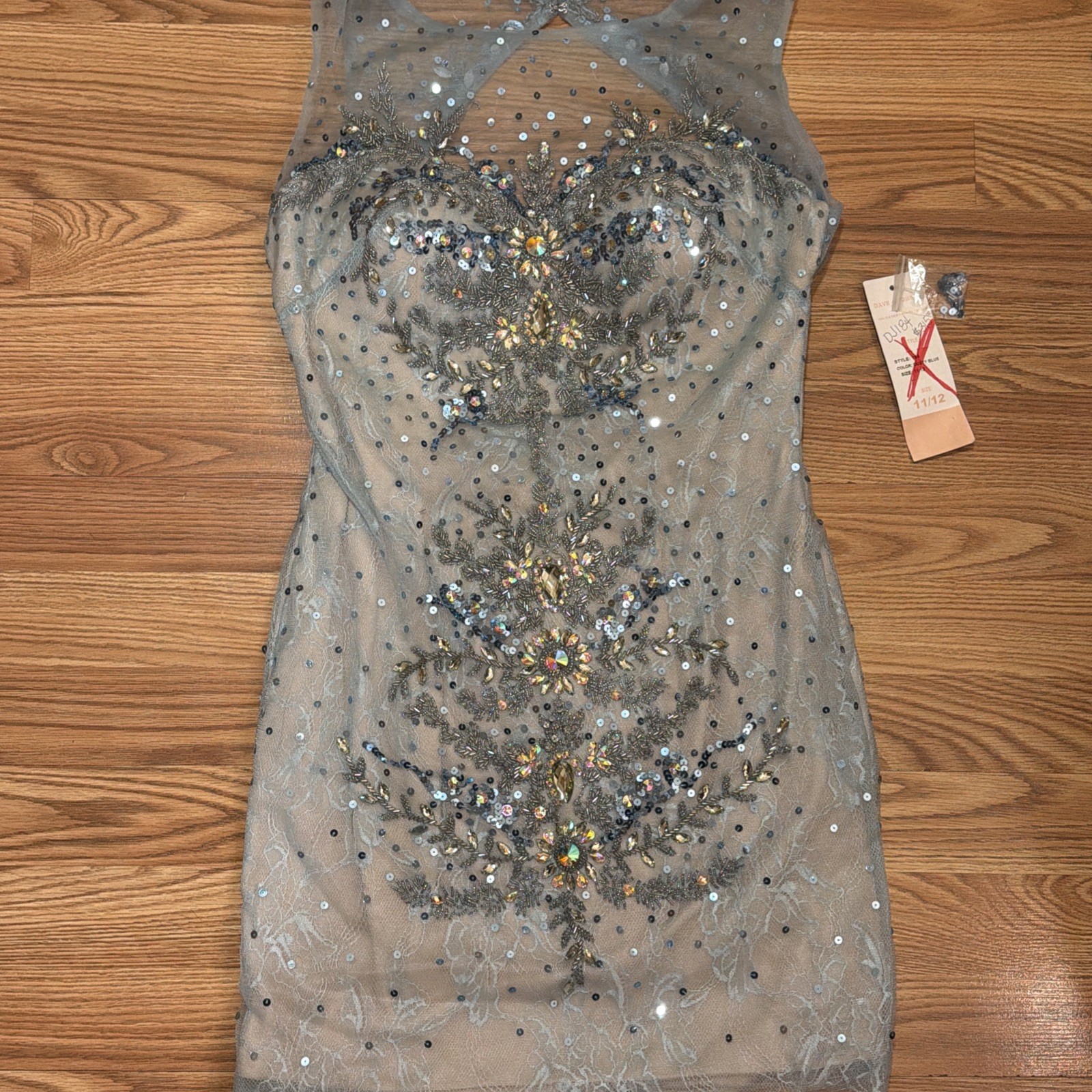Dave & Johnny Short Ombre Floral Sequin Dress, Blue Sheer Beige Lined, Sz 11/12