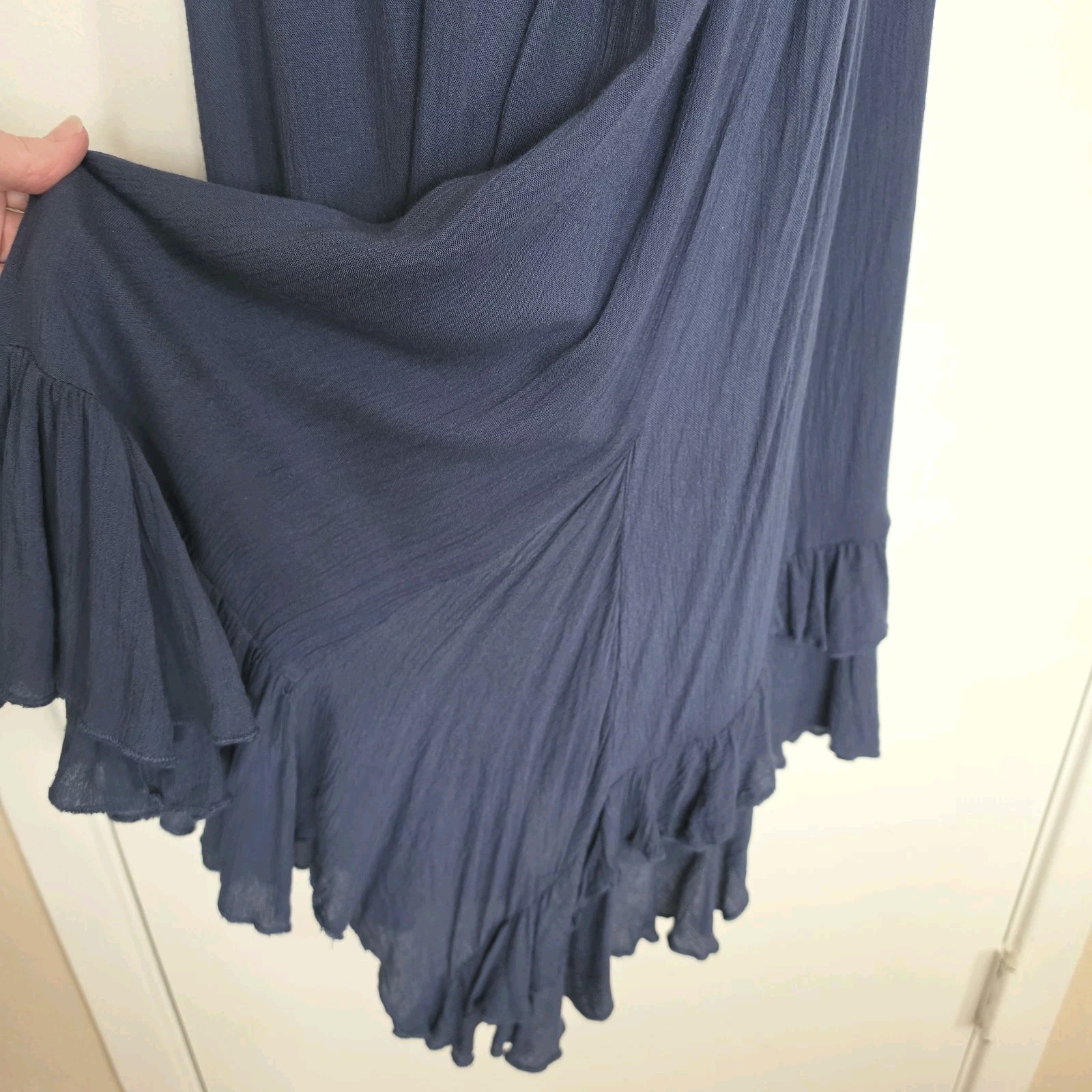 Free People FP One Adella Boho Maxi Slip Dress Womens Large Blue Ruffle Strappy