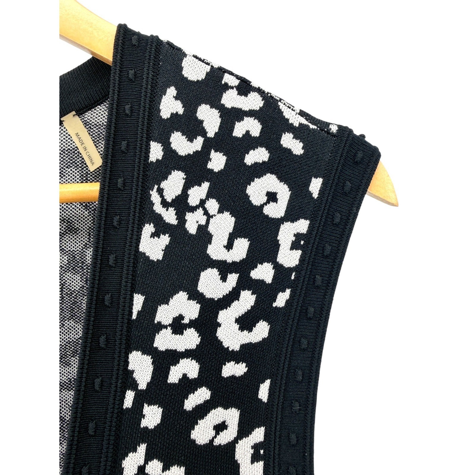 Rebecca Taylor Black White Leopard Print Knit Fit Flare Dress L Mod Work Preppy