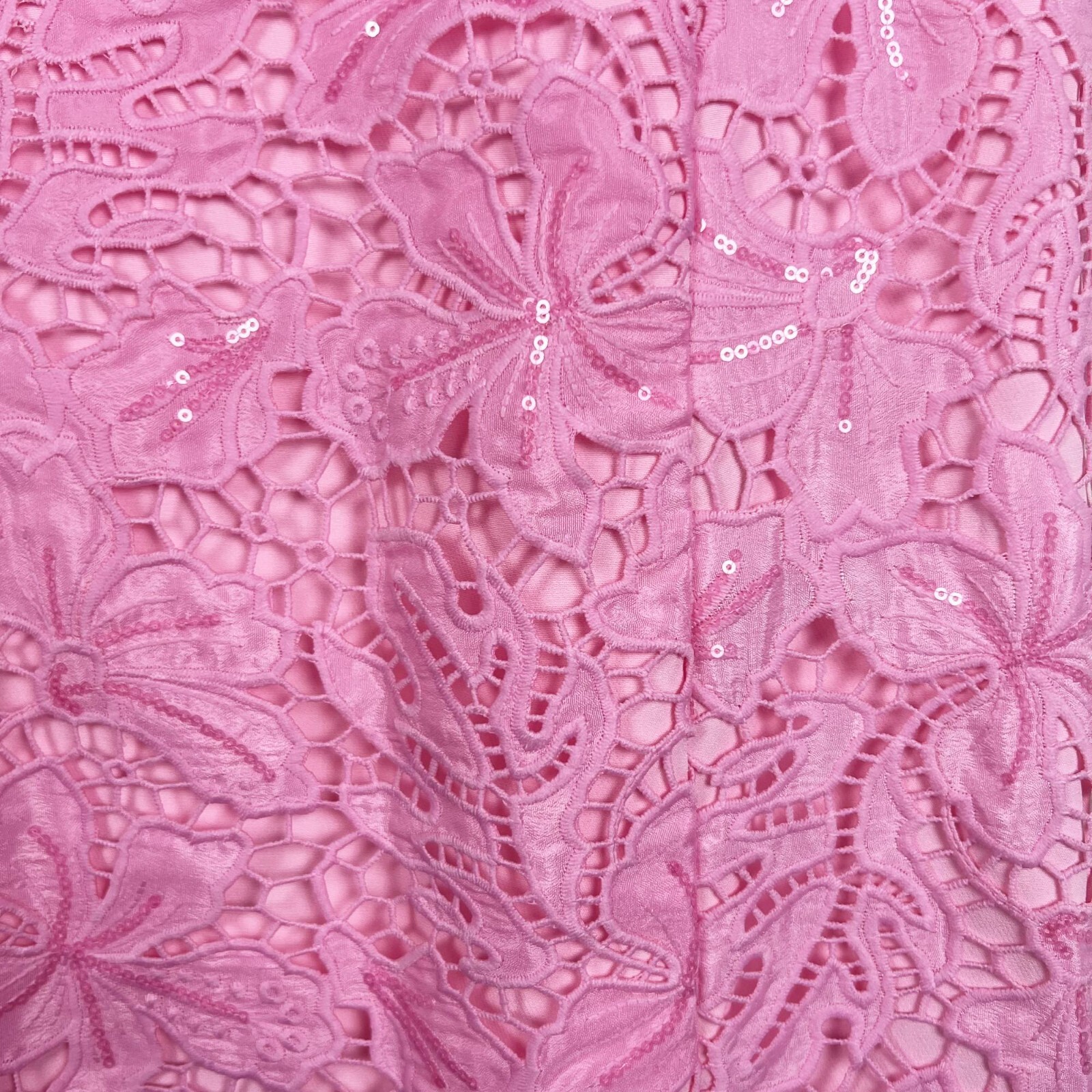NWT endless rose pink sequin lace mini dress floral eyelet sheath sleeveless S
