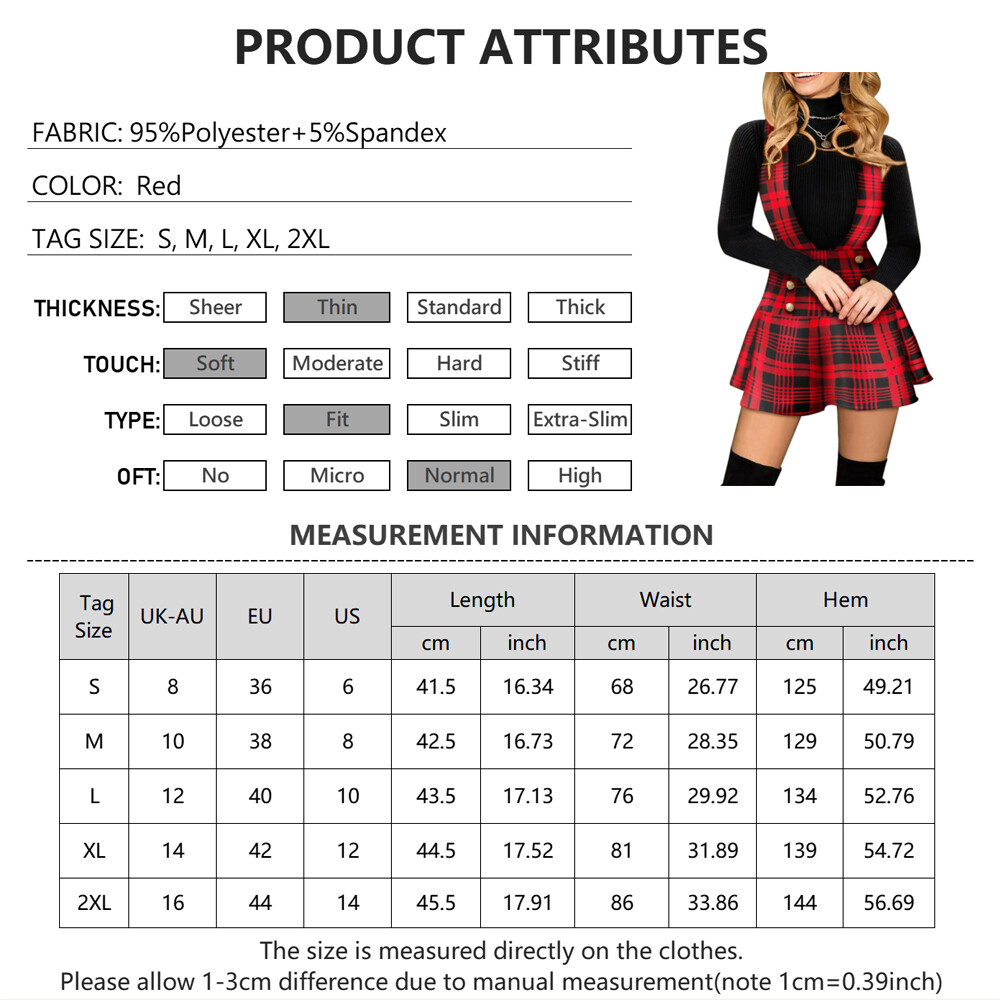 Womens Tartan Pinafore Dungaree Short Ladies Christmas Mini Skater Skirt Dress