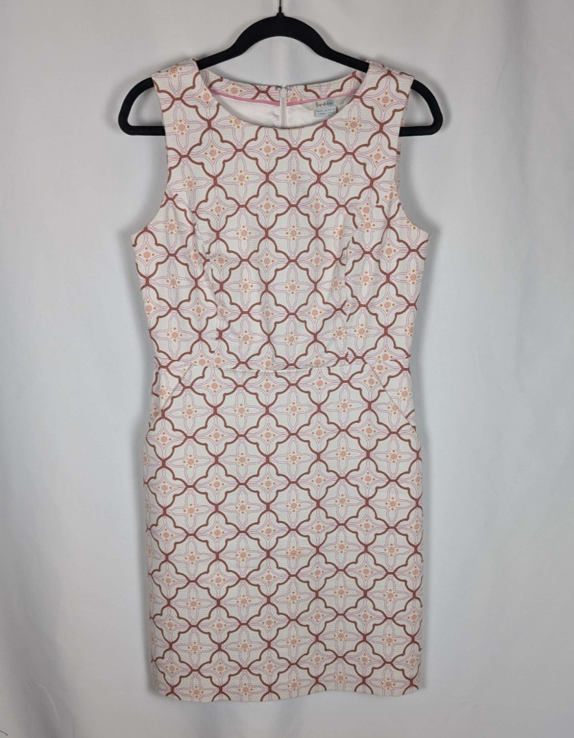 Boden Talia Ivory Patterned Sheath Dress Women’s Size 6R Lined EUC