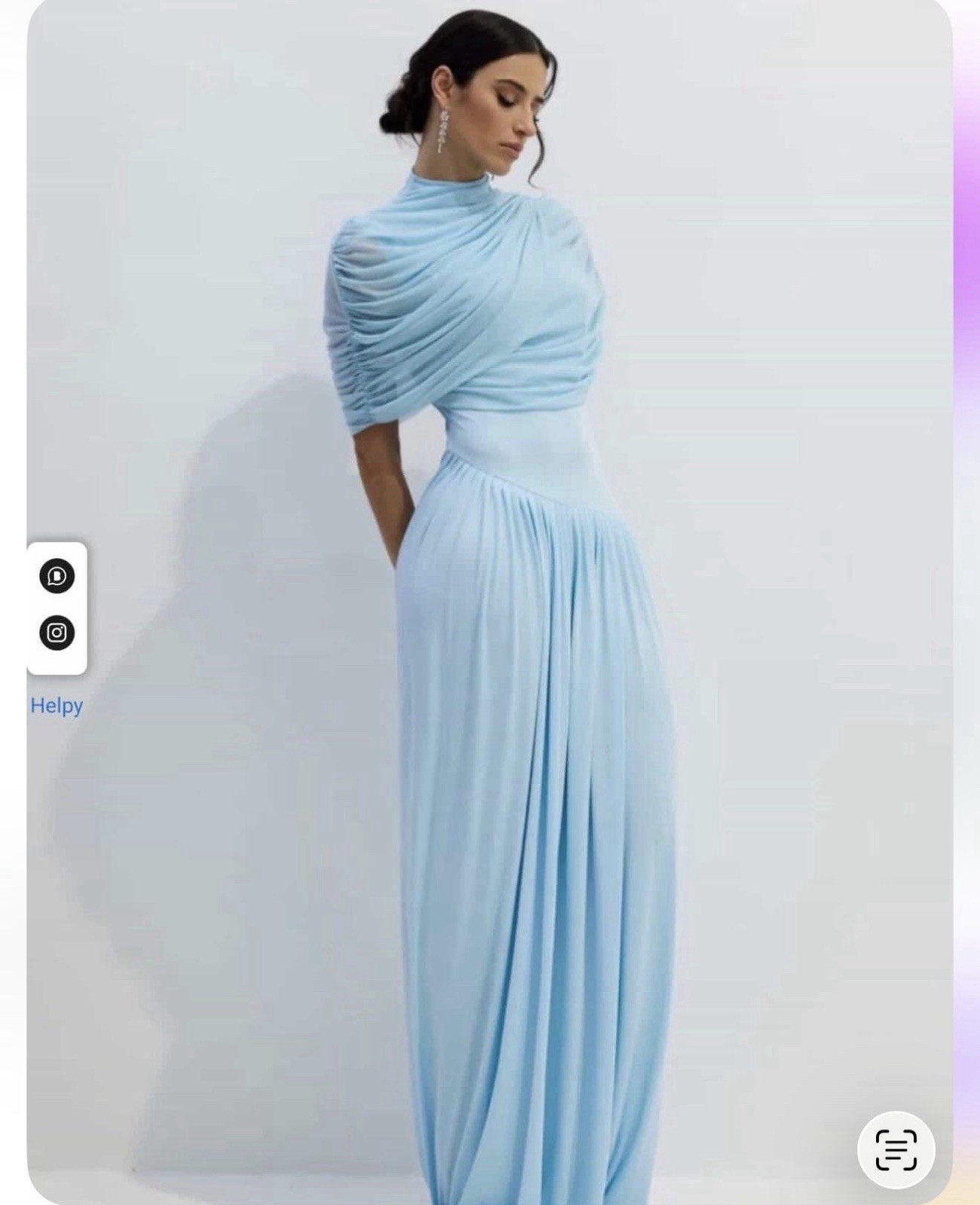Women’s Blue One-Shoulder Draped Pleated Ruched Maxi Dress Spandex L
