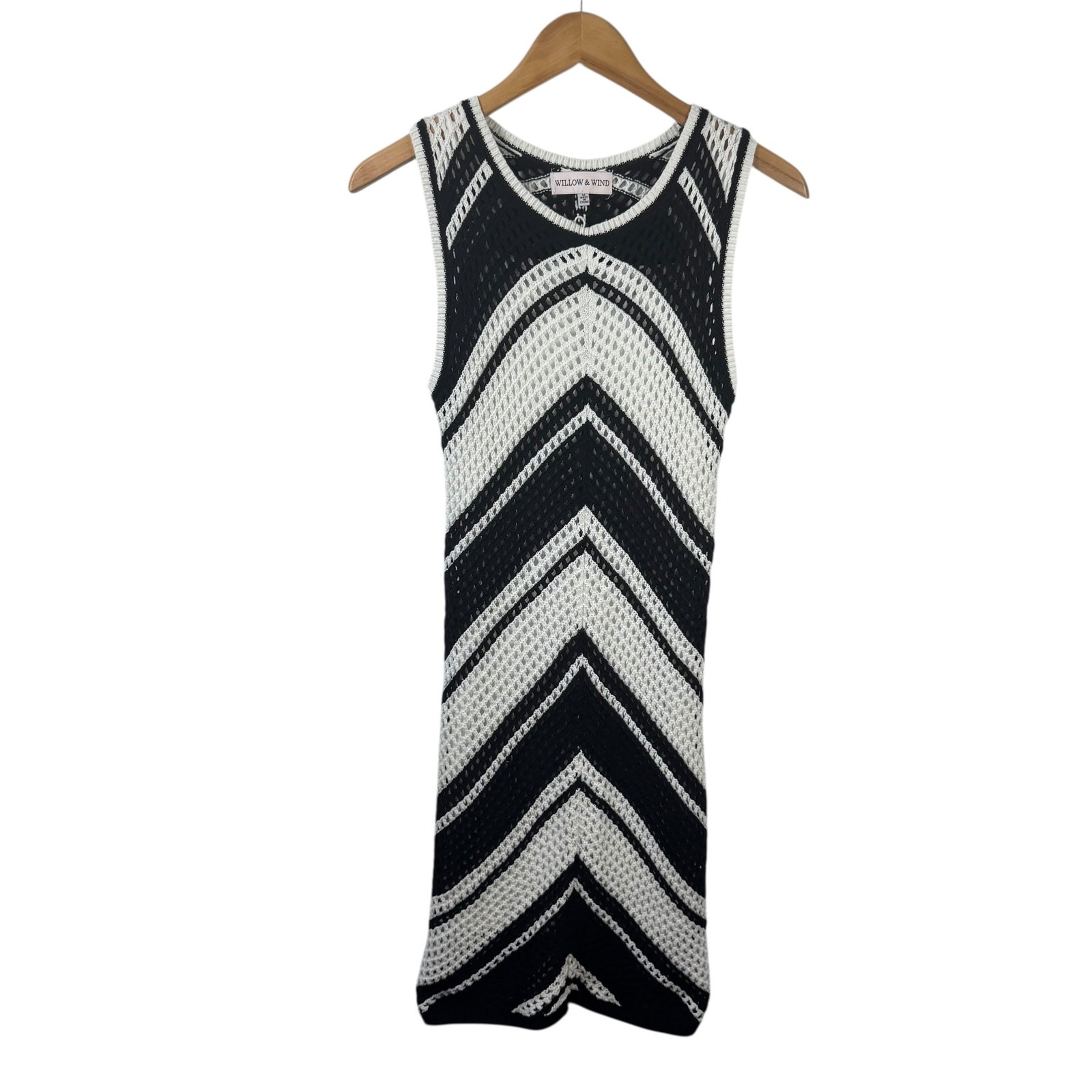 Willow And Wind Dress Women M Black White Crochet Boho Y2K 90s Cottage Spring