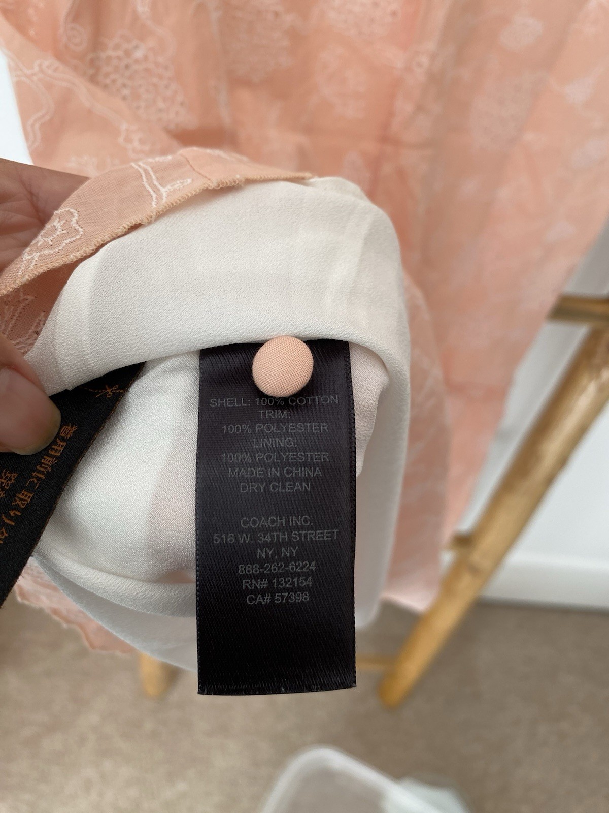Coach Floral Eyelet Embroidered Mini Dress Womens Sz 12 Peach Ruffle Hemline