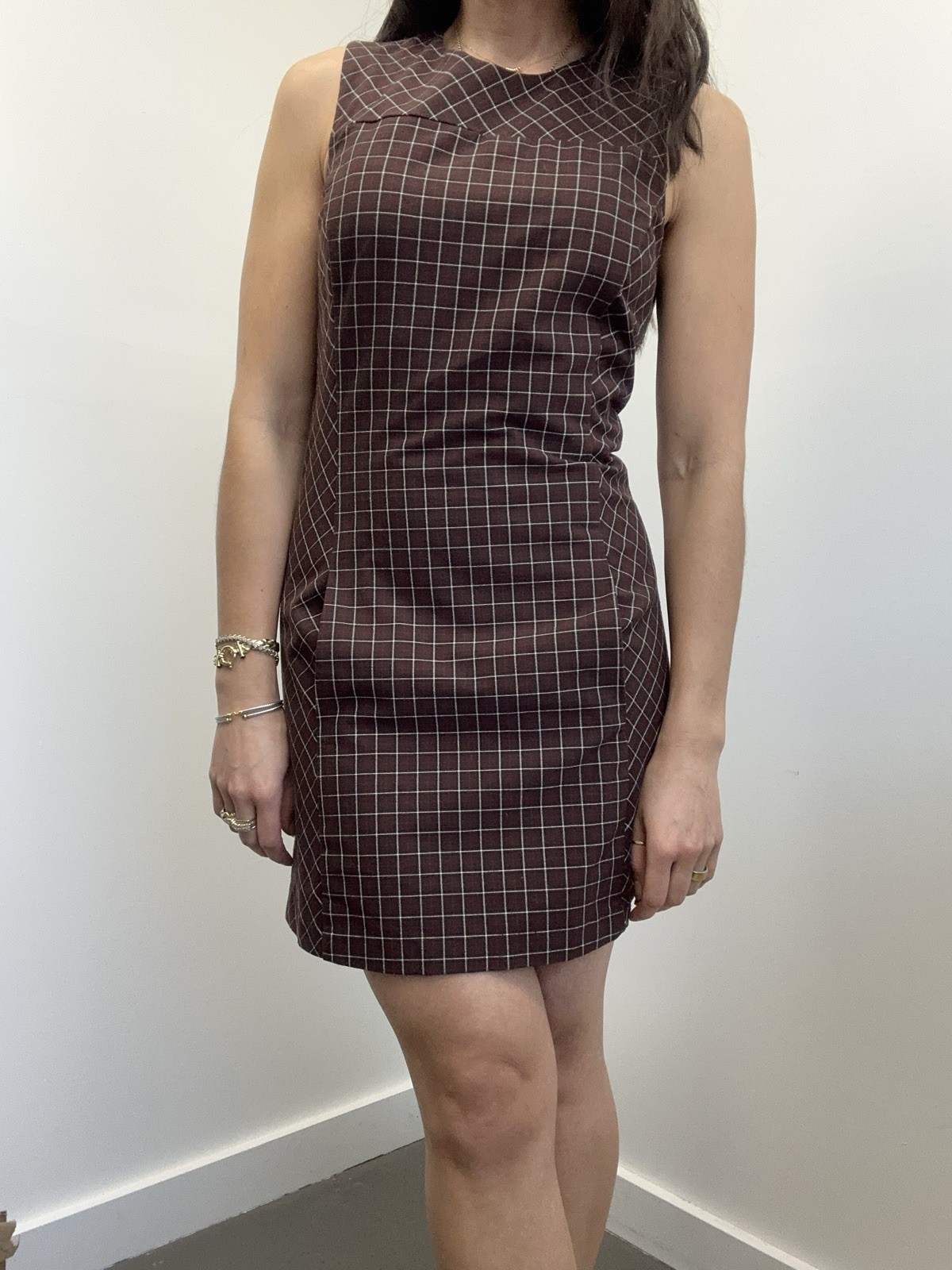 Vintage Esprit 90’s Preppy Burgundy Checkered Plaid Pencil Mini Dress Size S
