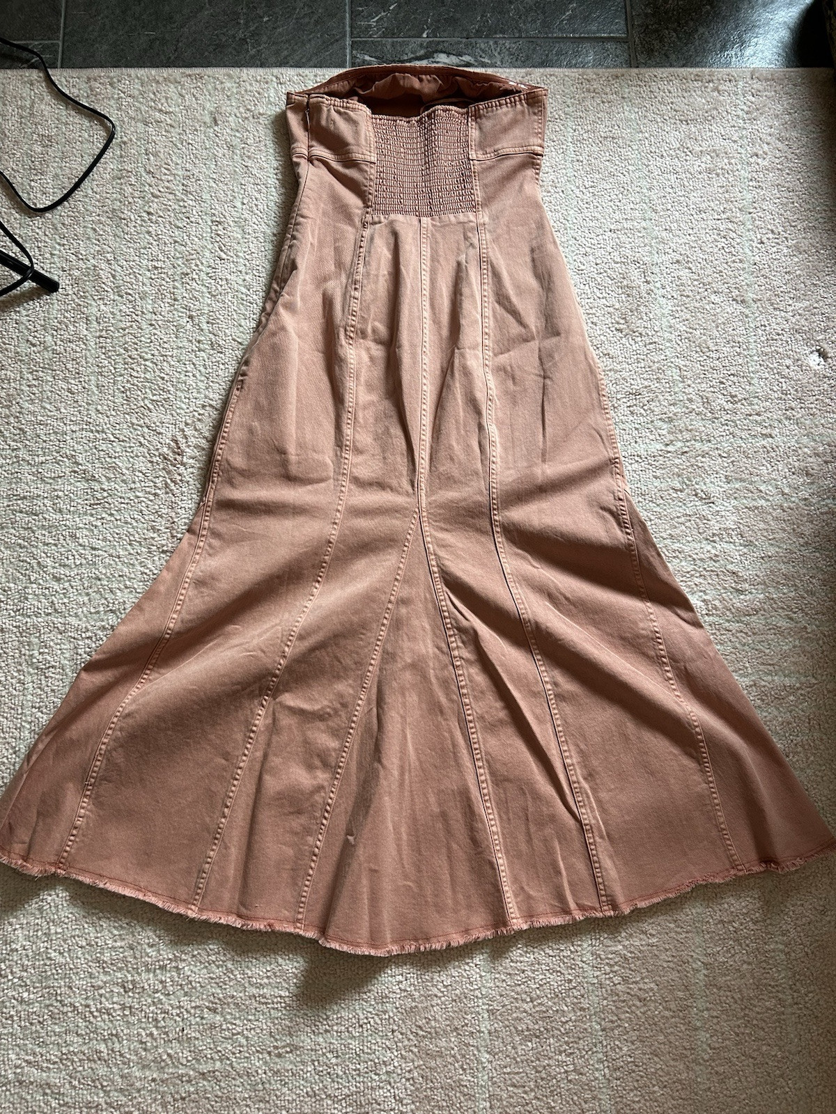 NWT Anthropologie Pilcro Icon Fluted Denim Midi Dress Size Small Coral