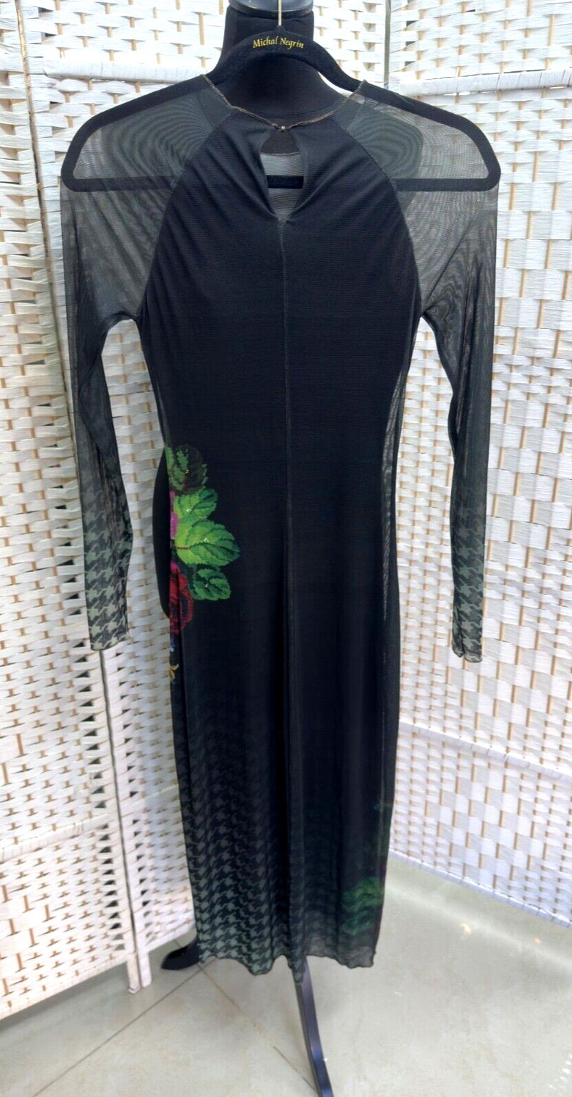 Michal Negrin Length Black Dress With Colorful Flowers Dress Size – XS –