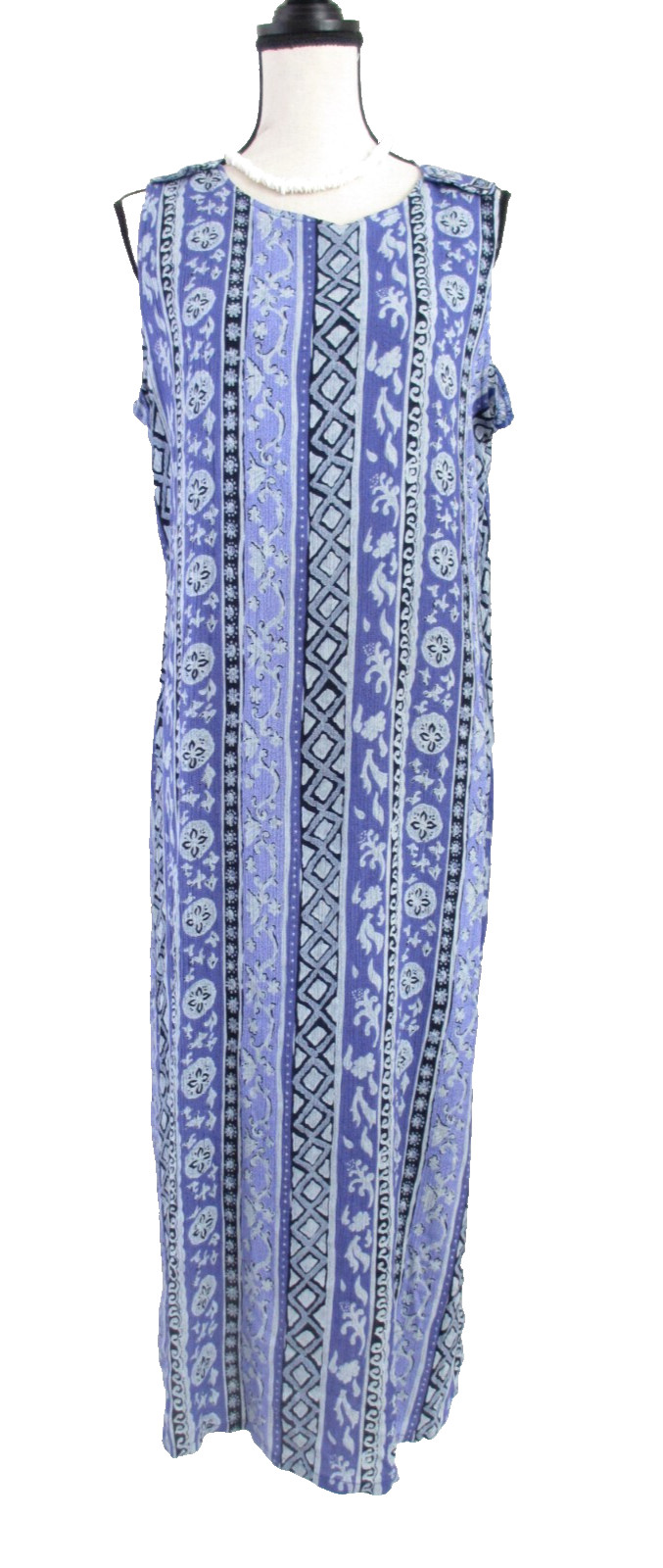 Sag Harbor Maxi Dress Women 16 Blue Floral Tank Top Sleeveless Shift Geo Floral
