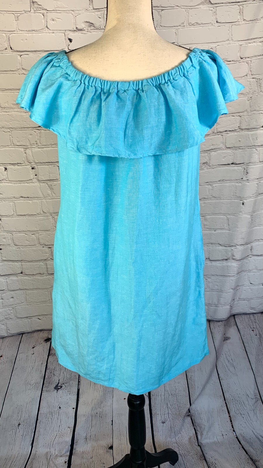 NEW Tommy Bahama Blue Linen Blend Off Shoulder Dress with Pockets Size XS