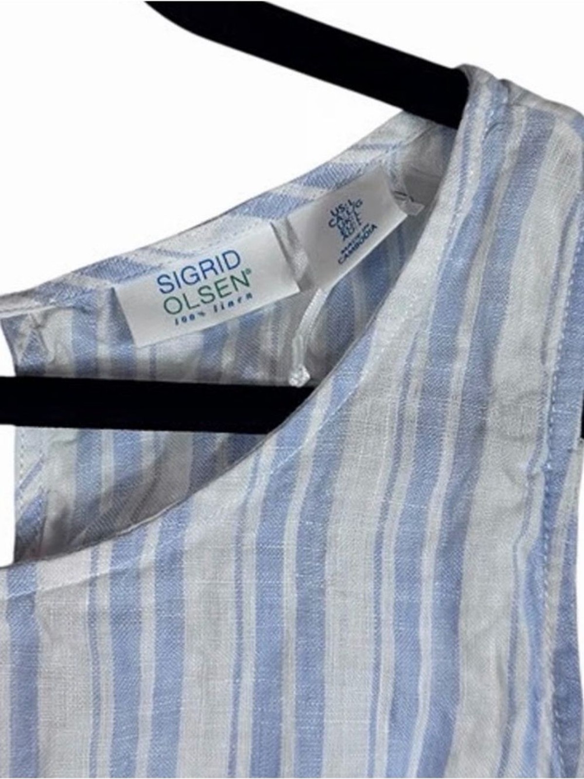 Sigrid Olsen Light Blue and White Striped Linen dress