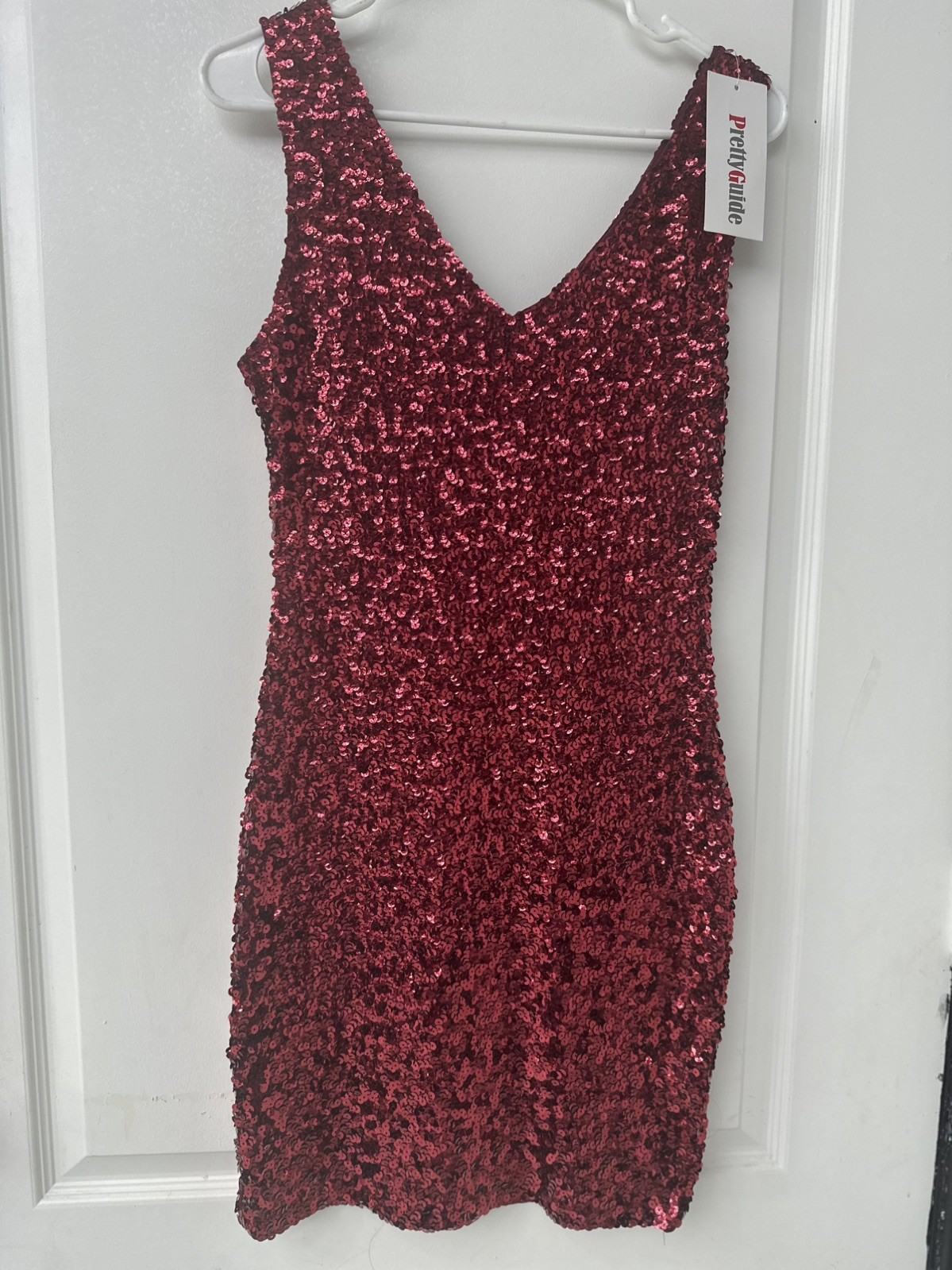 PrettyGuide Sequin Bodycon Dress Women S Burgundy Red V-Neck Mini Party Clubwear