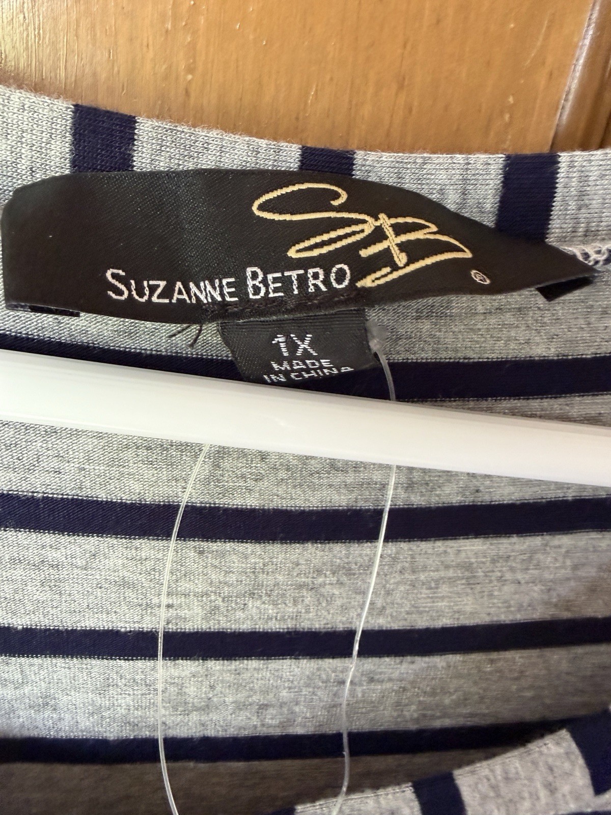 NWT Suzanne Betro A-Line Dress Gray With Navy Stripes 1X $71