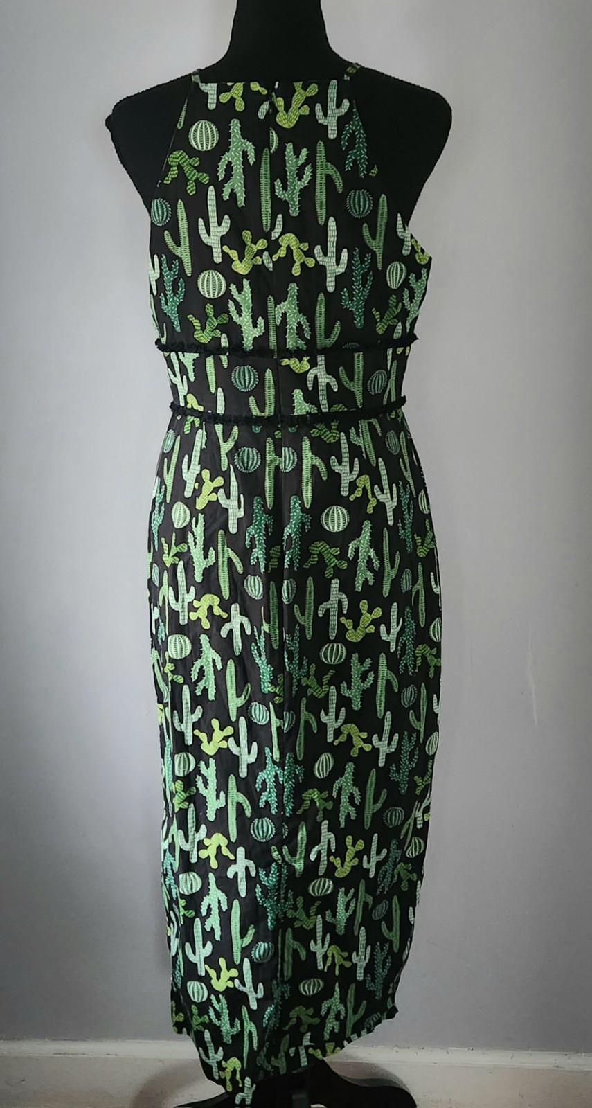 Pearl By Lela Rose Sleeveless Long Cactus Print Green Dress Back Zip Size 6