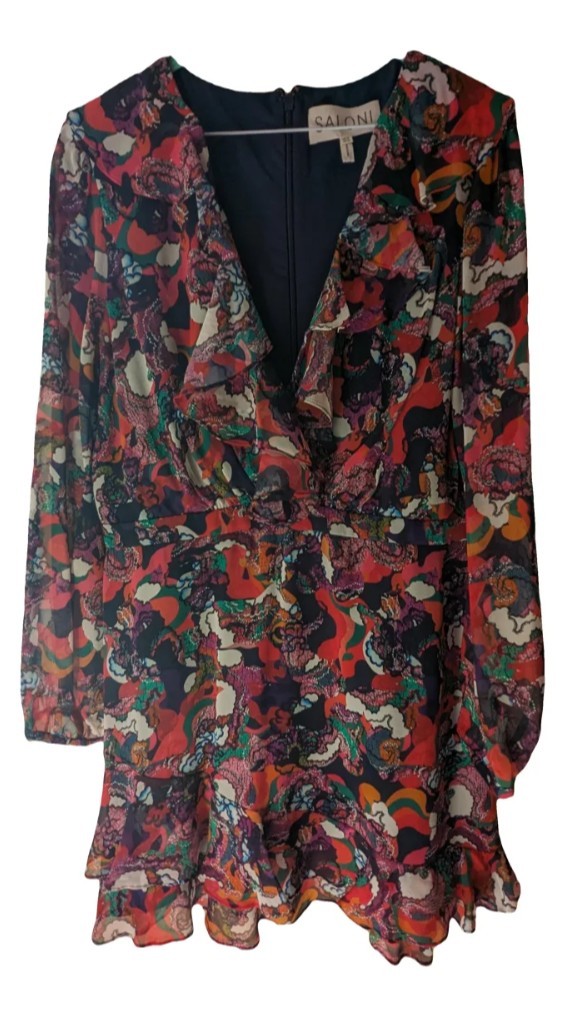 Saloni Faux Wrap Mini Silk Dress Size UK 16/US 12