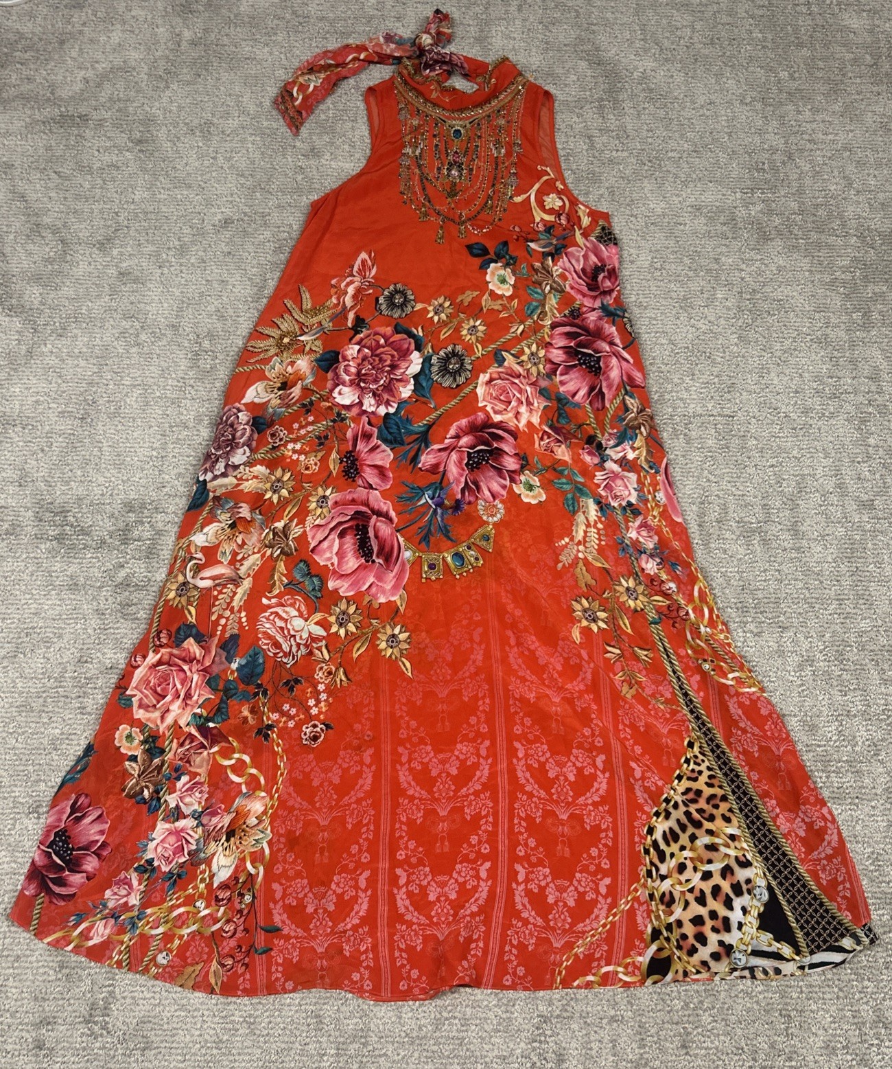 Camilla Dress Womens Medium Maxi Embellished Silk Gown The Queen Wore Red